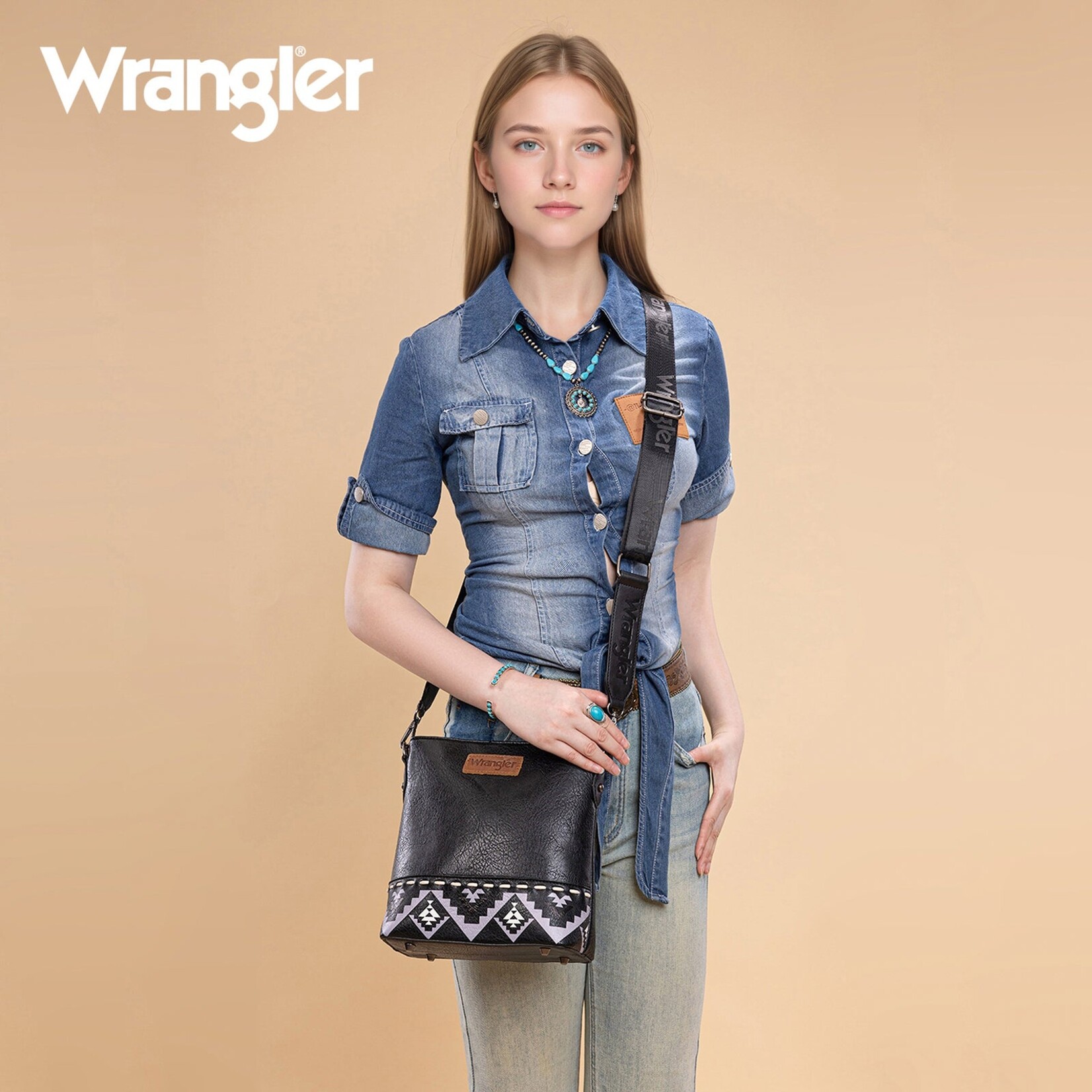 Montana West USA WG297G-8360BK - Black - Wrangler Aztec Print Crossbody Bag