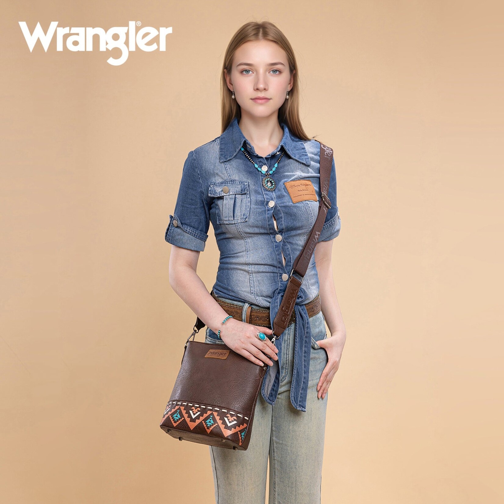 Montana West USA WG297G-8360CF - Coffee - Wrangler Aztec Print Crossbody Bag