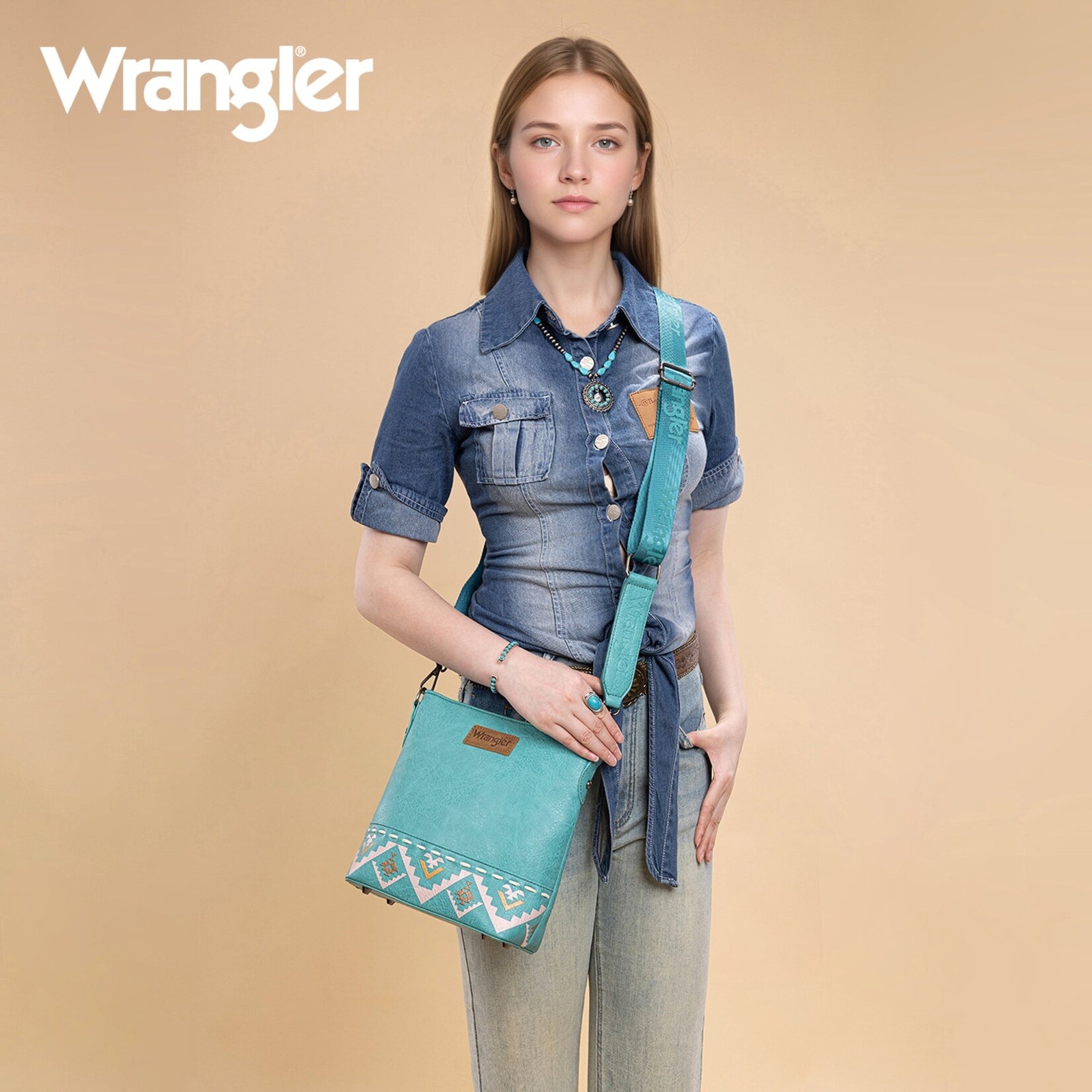 Montana West USA WG297G-8360TQ - Turquoise - Wrangler Aztec Print Crossbody Bag