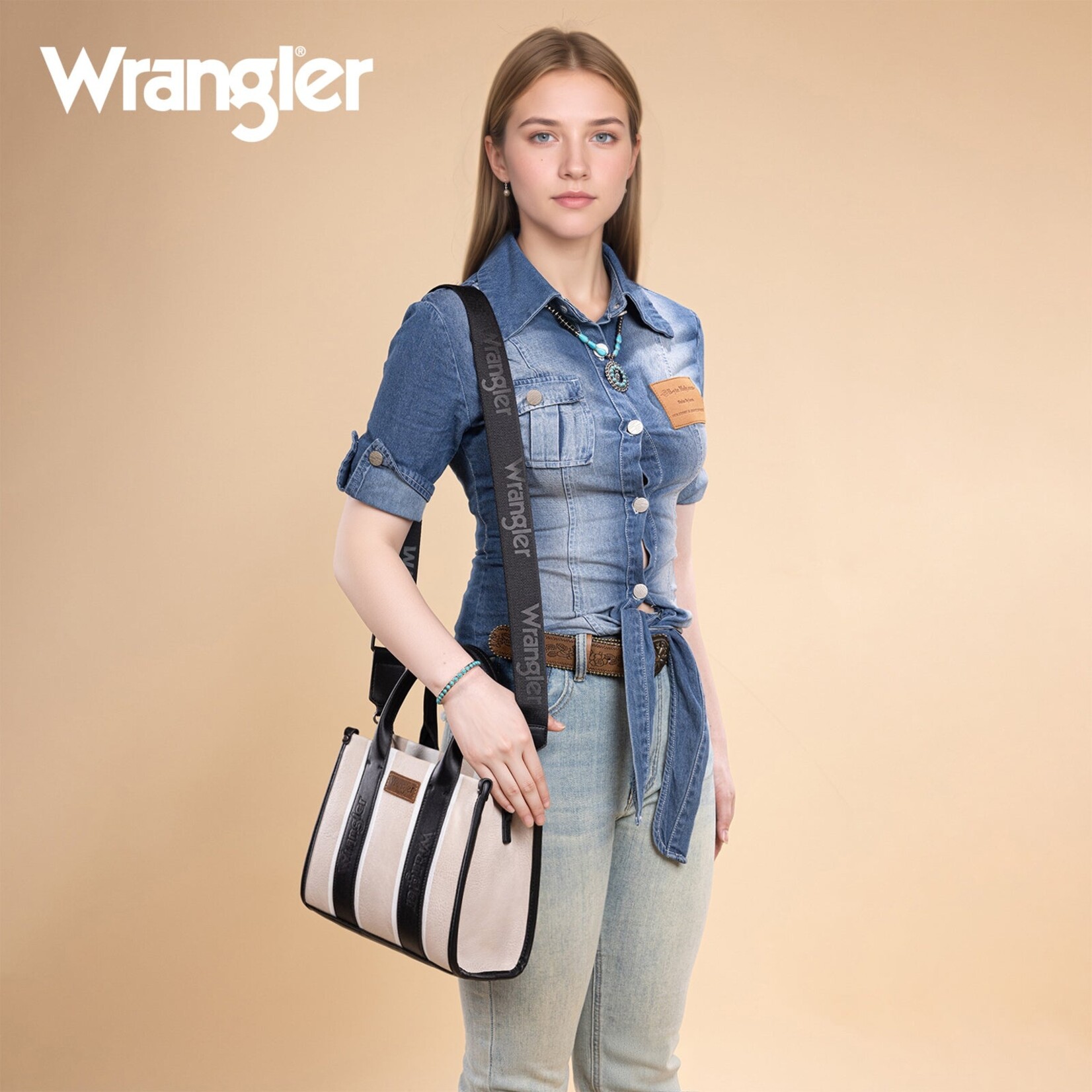 Montana West USA WG208-8120SBK - Black - Wrangler Color Block Tote/Crossbody