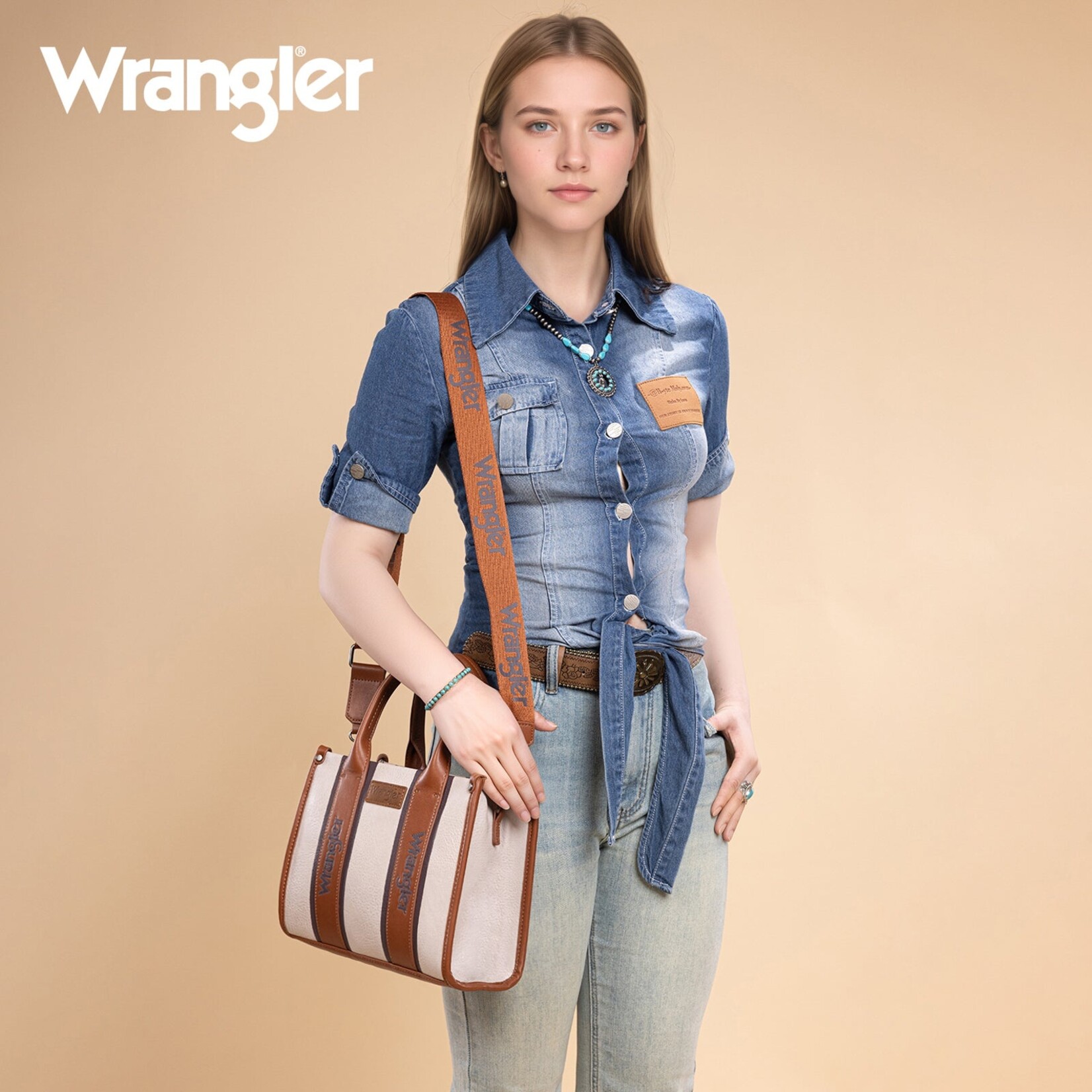 Montana West USA WG208-8120SBR - Brown - Wrangler Color Block Tote/Crossbody