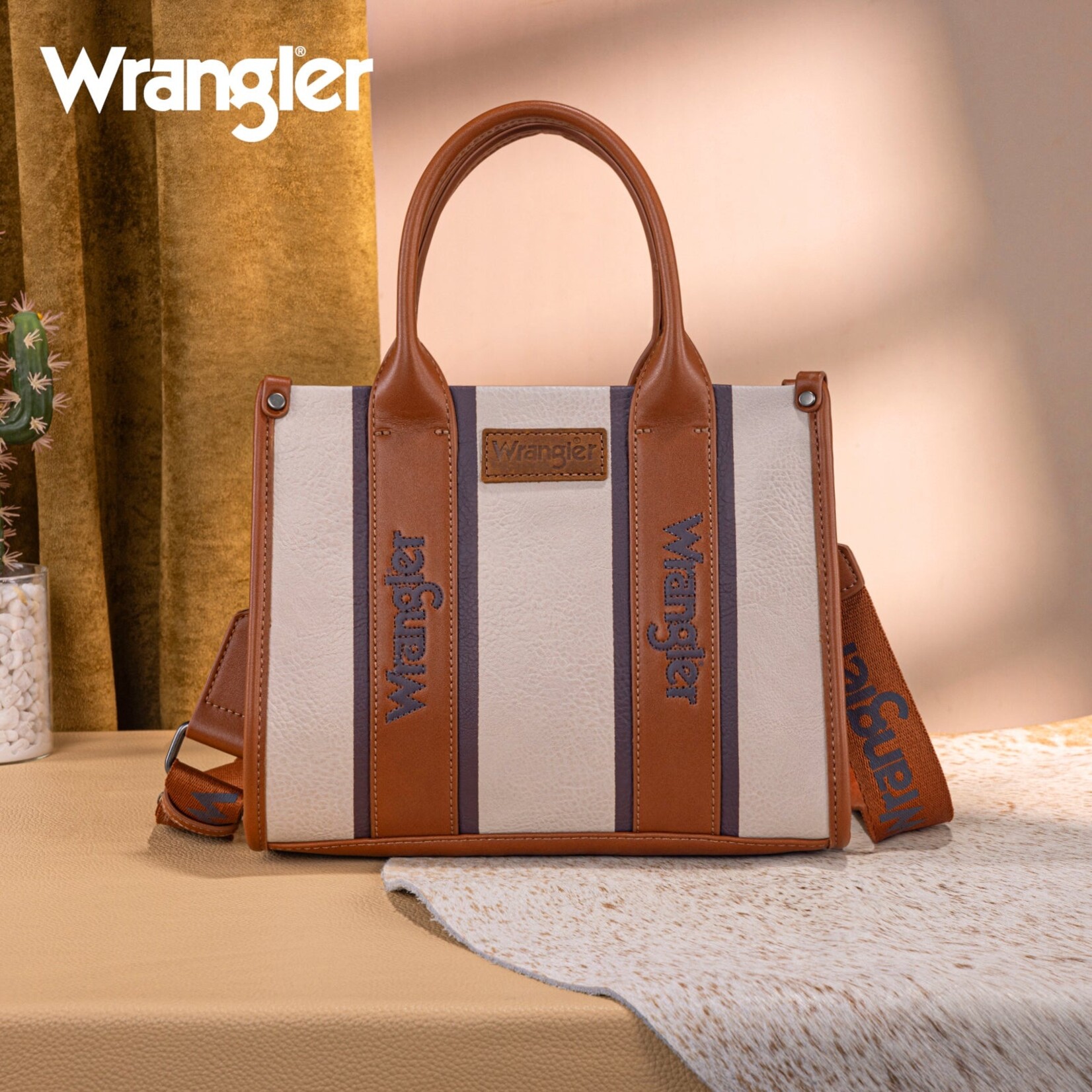 Montana West USA WG208-8120SBR - Brown - Wrangler Color Block Tote/Crossbody