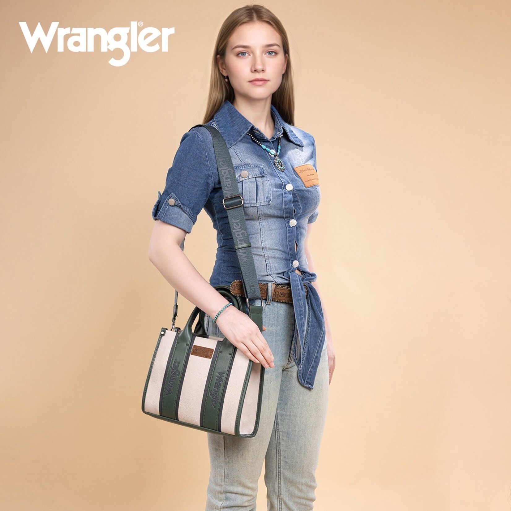 Montana West USA WG208-8120SGN - Green - Wrangler Color Block Tote/Crossbody