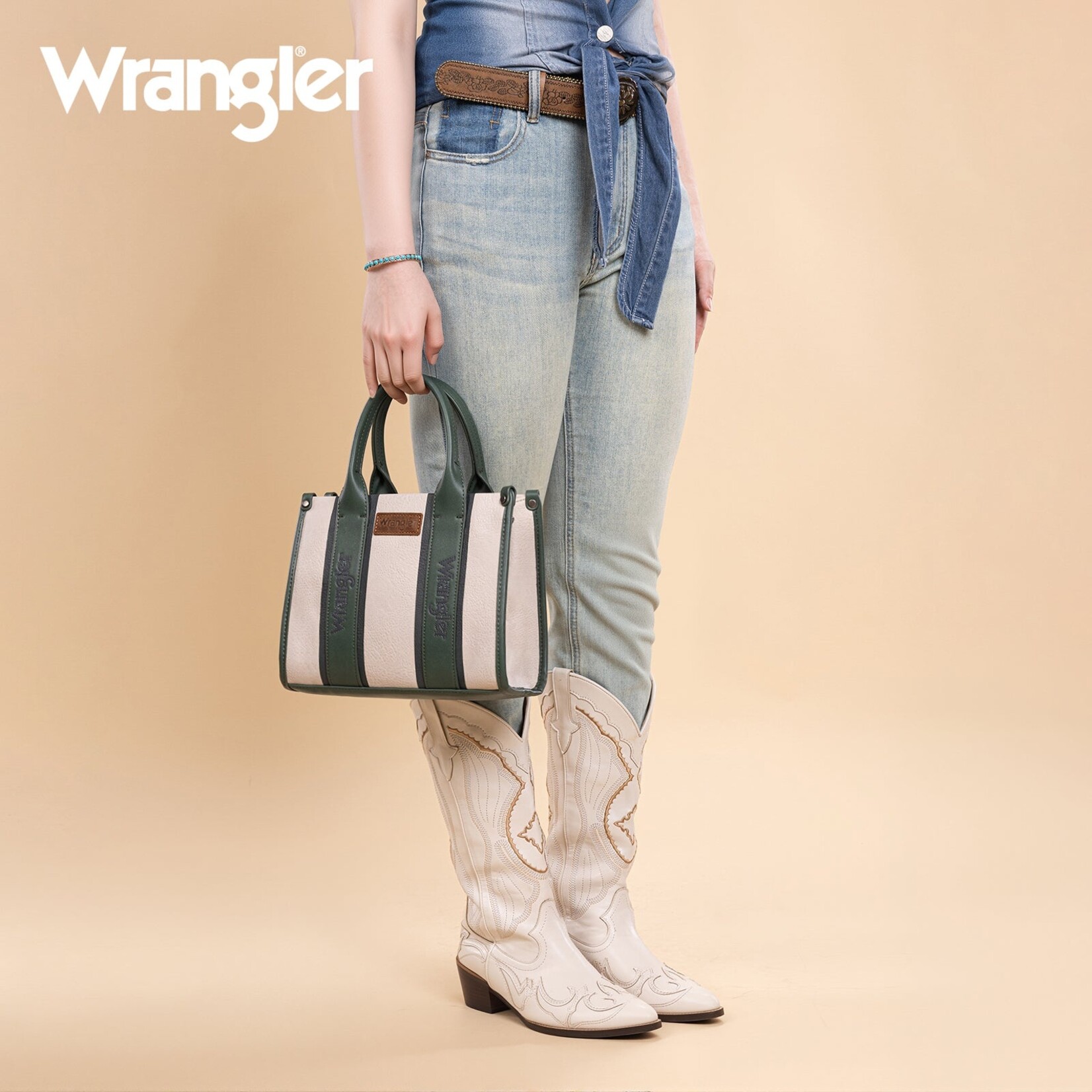 Montana West USA WG208-8120SGN - Green - Wrangler Color Block Tote/Crossbody