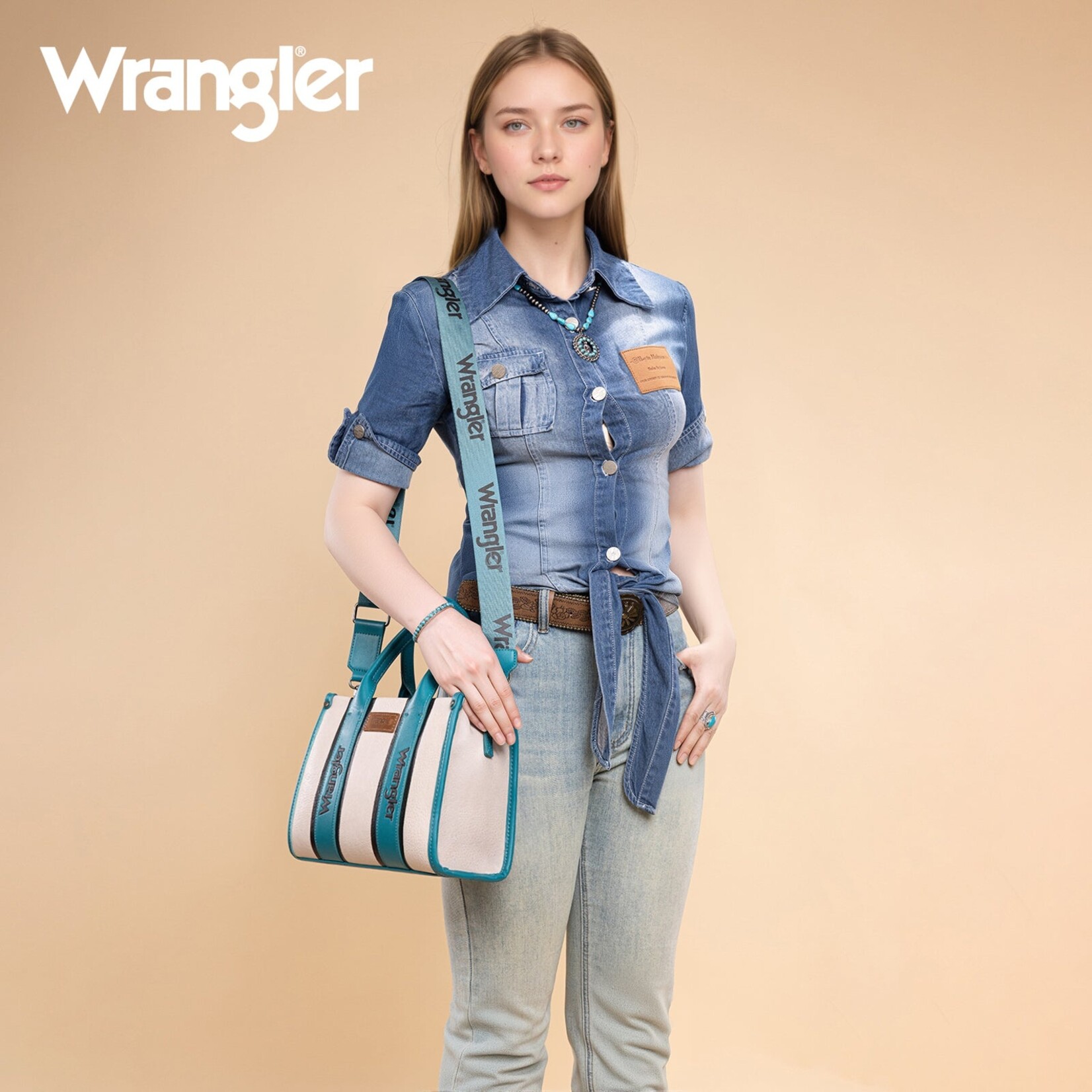 Montana West USA WG208-8120STQ - Turquoise - Wrangler Color Block Tote/Crossbody