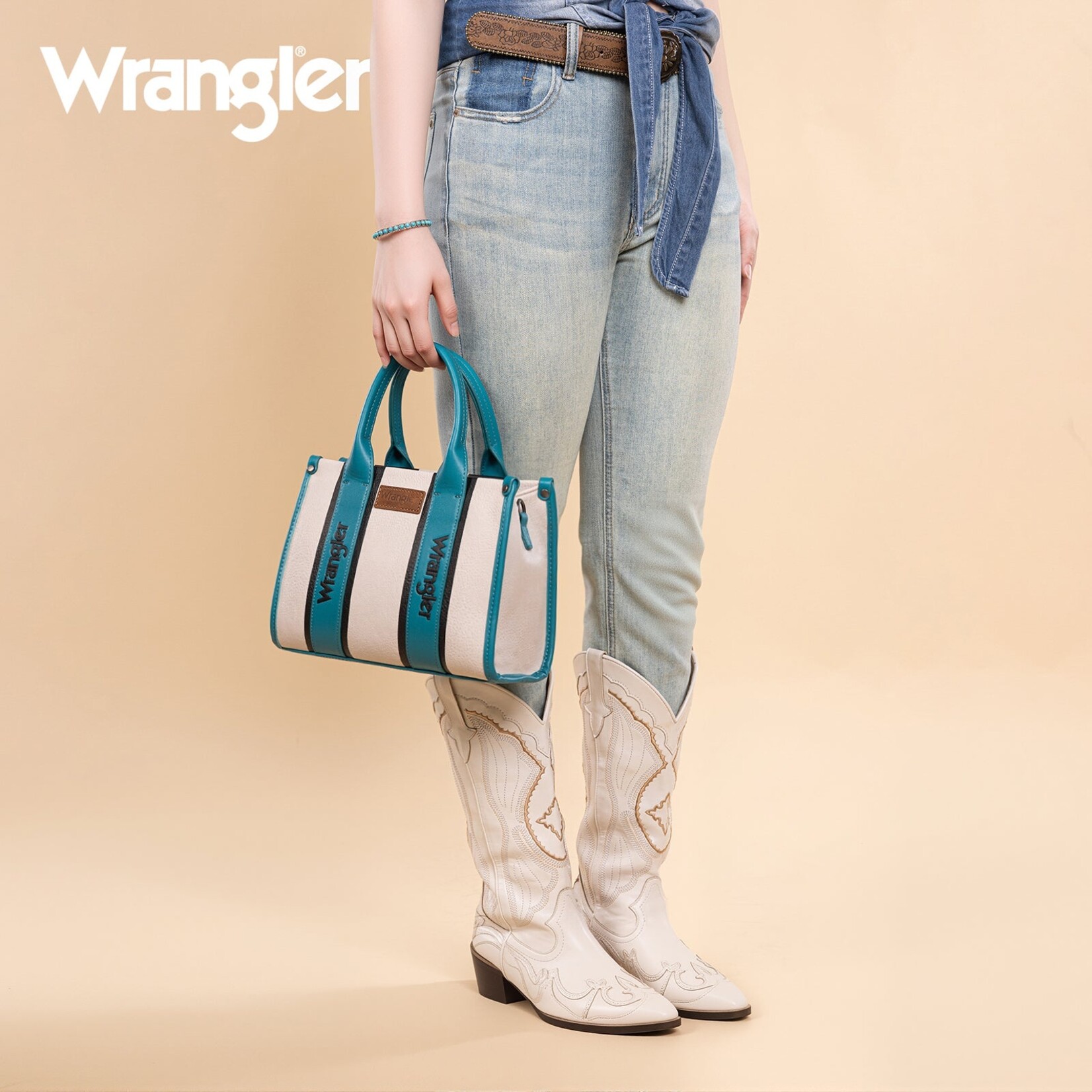Montana West USA WG208-8120STQ - Turquoise - Wrangler Color Block Tote/Crossbody