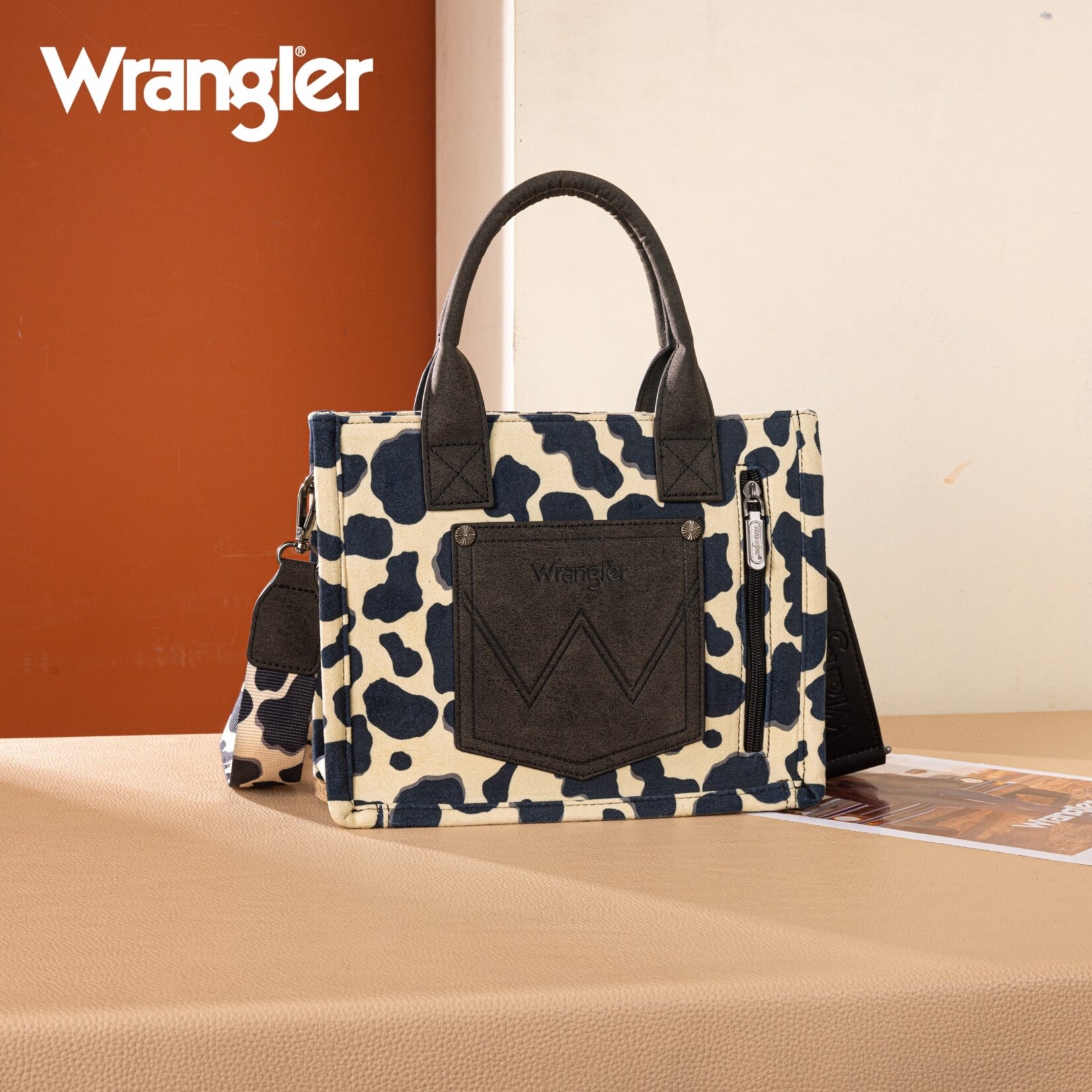 Montana West USA WG264-8120BK - Black - Wrangler Cow Print CC Tote/Crossbody