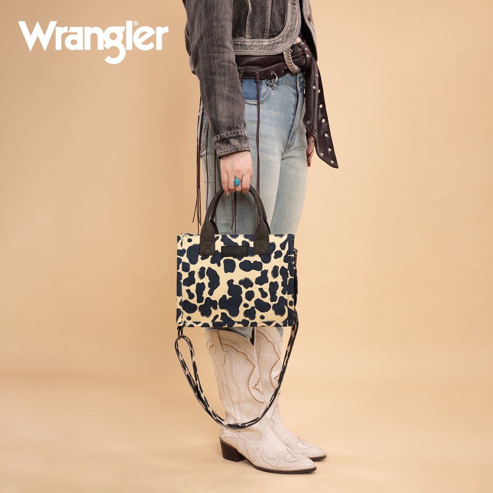Montana West USA WG264-8120BK - Black - Wrangler Cow Print CC Tote/Crossbody