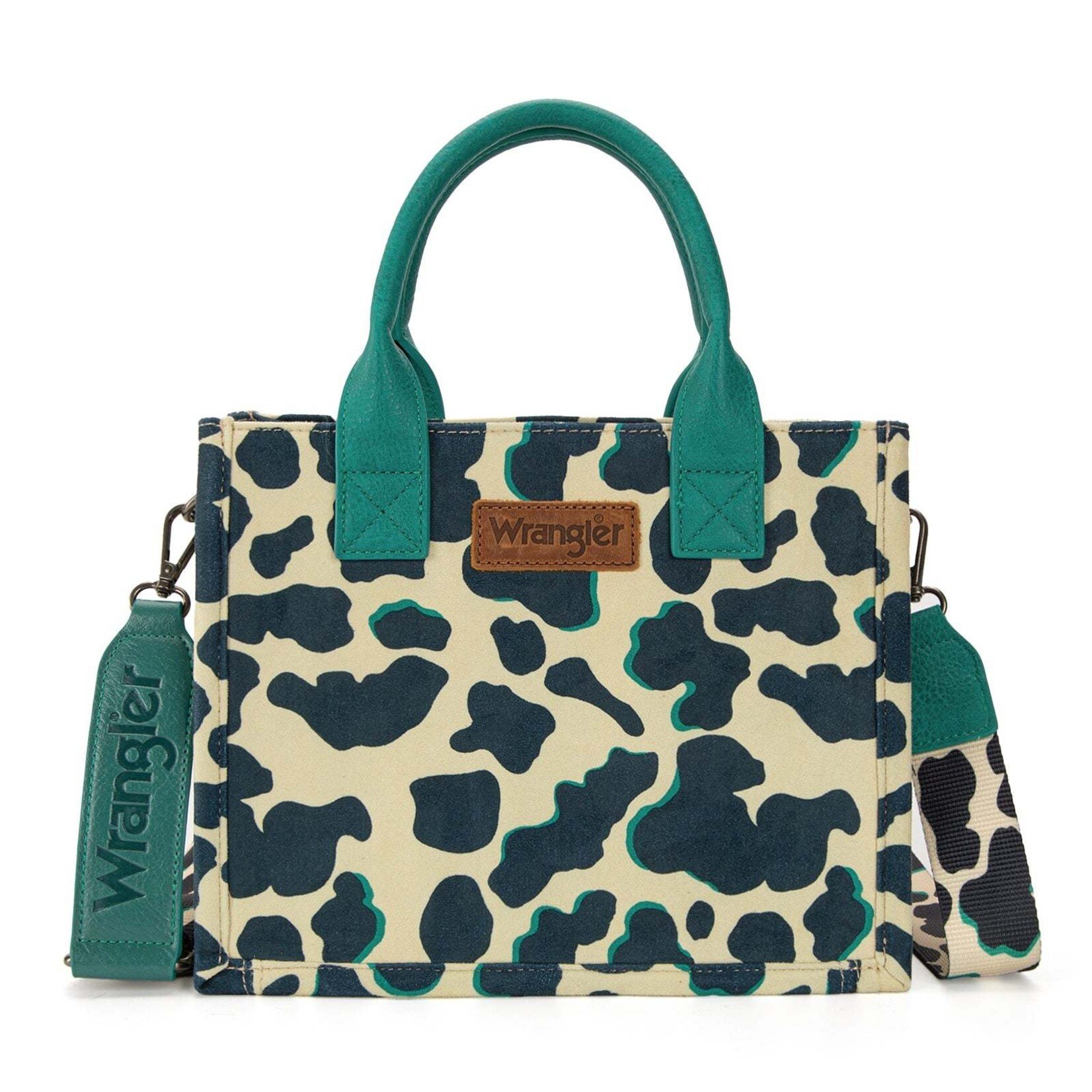 Montana West USA WG264-8120DTQ - Dark Turquoise - Wrangler Cow Print CC Tote/Crossbody