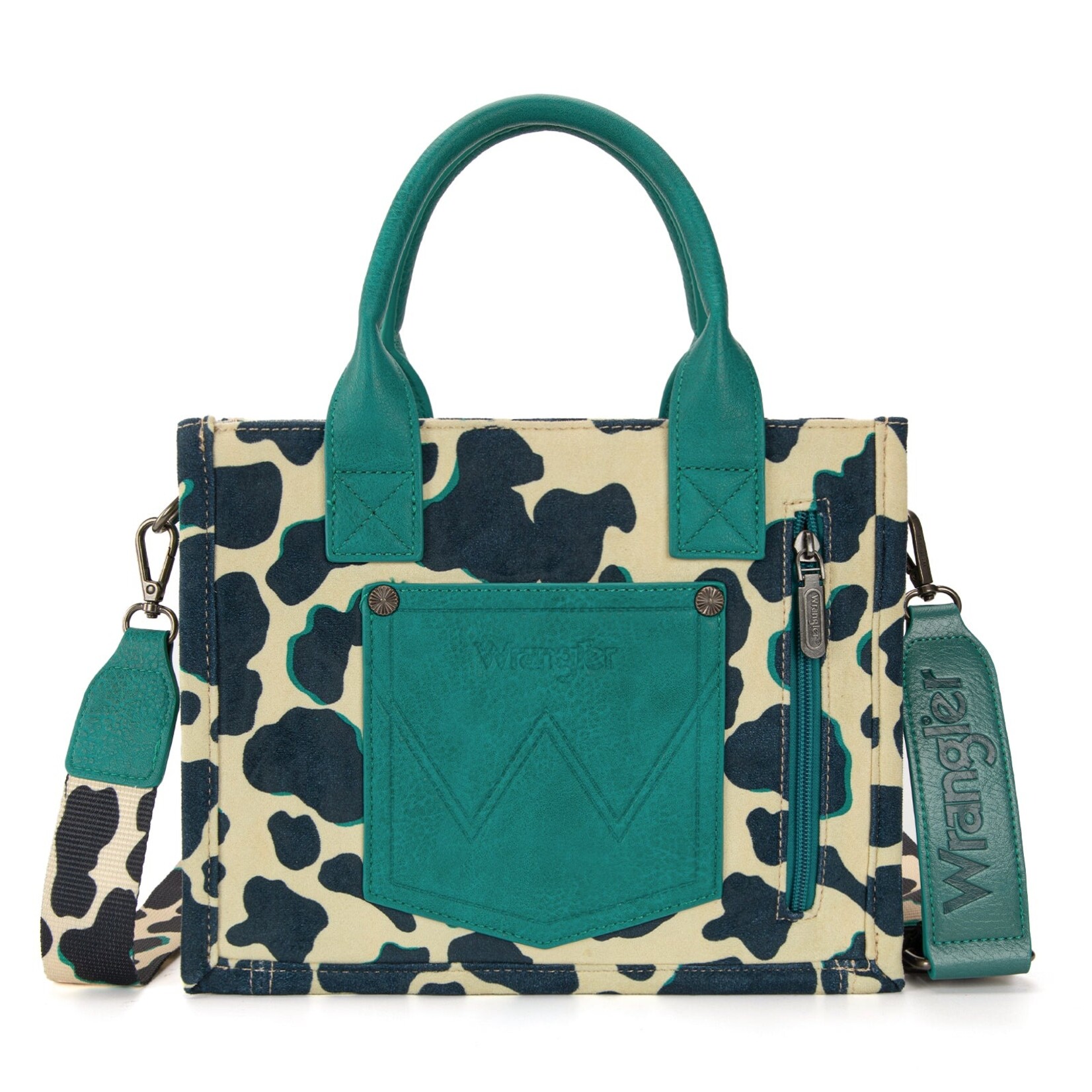 Montana West USA WG264-8120DTQ - Dark Turquoise - Wrangler Cow Print CC Tote/Crossbody