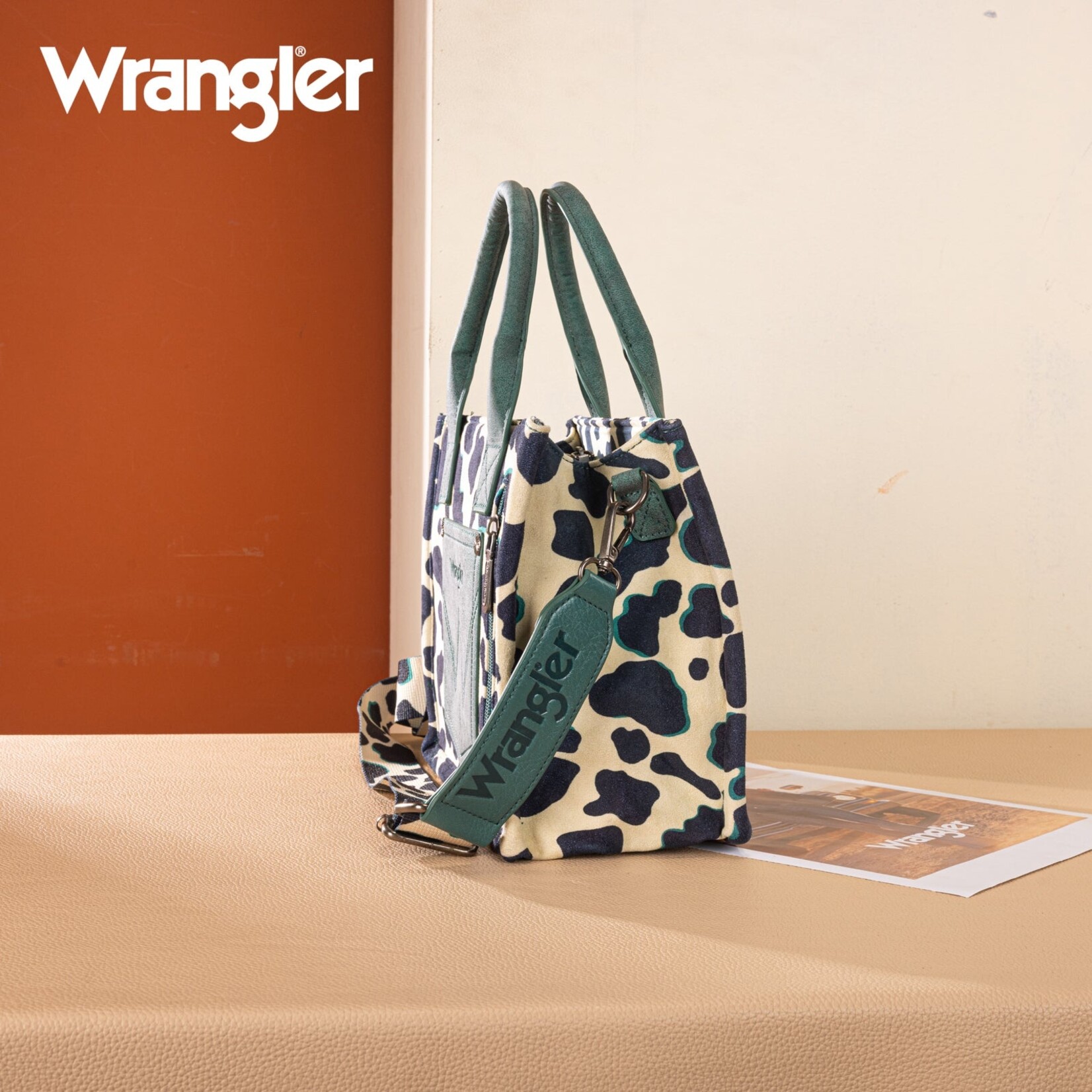 Montana West USA WG264-8120DTQ - Dark Turquoise - Wrangler Cow Print CC Tote/Crossbody