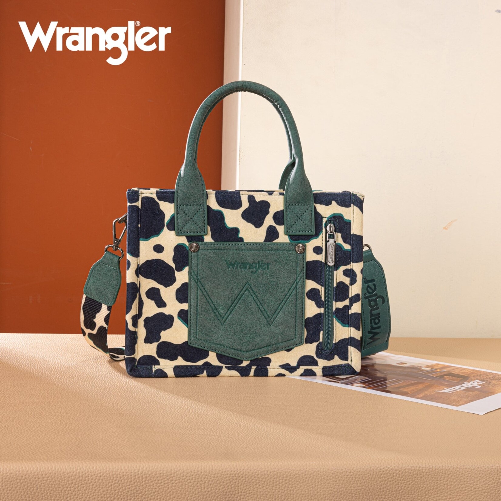 Montana West USA WG264-8120DTQ - Dark Turquoise - Wrangler Cow Print CC Tote/Crossbody