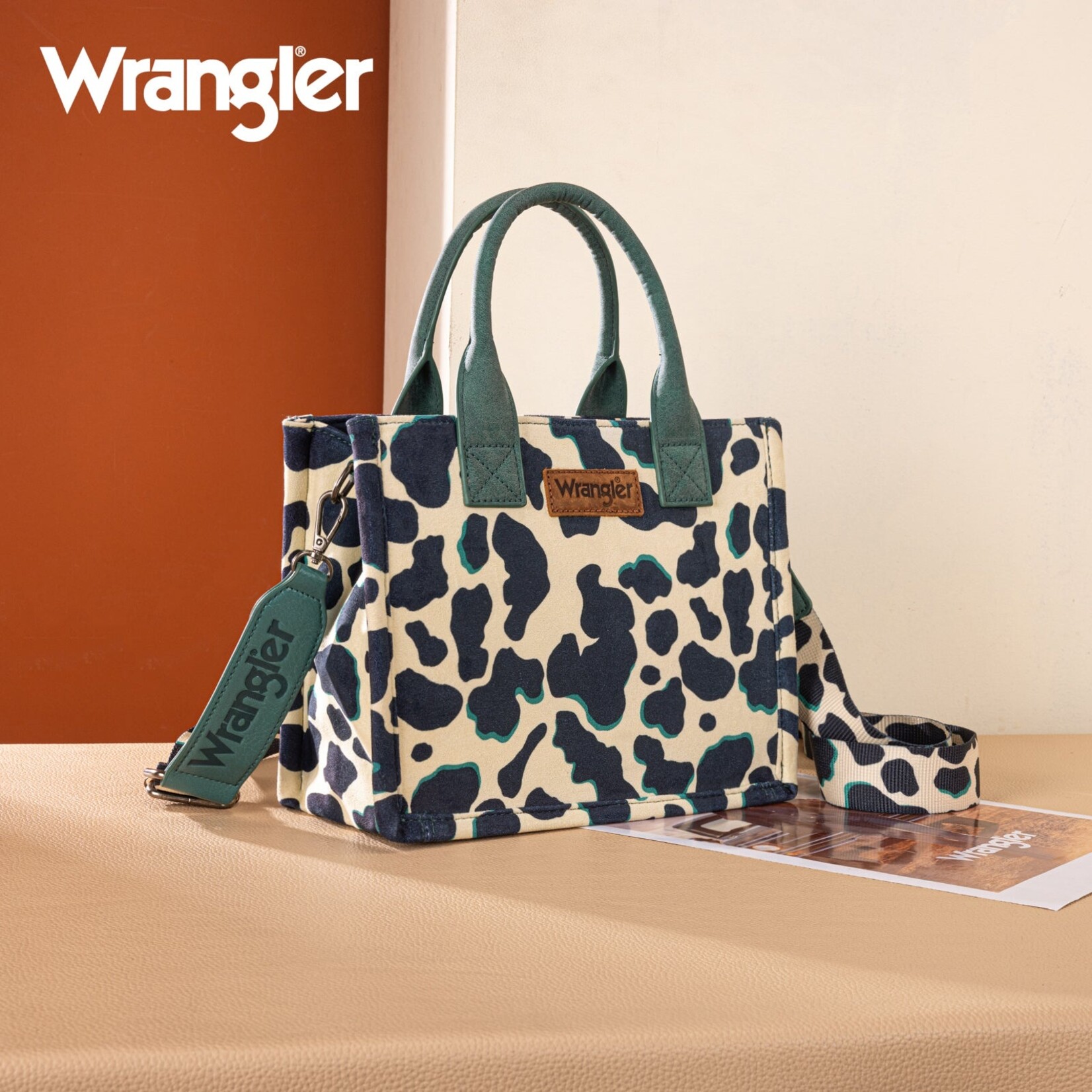 Montana West USA WG264-8120DTQ - Dark Turquoise - Wrangler Cow Print CC Tote/Crossbody