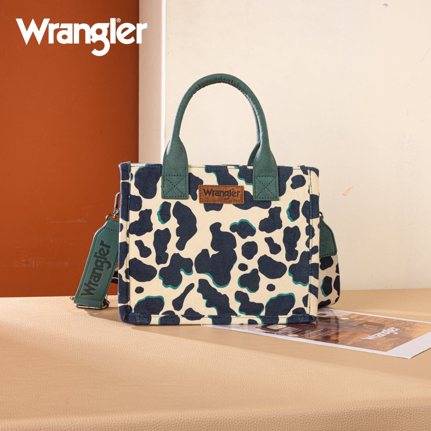 Montana West USA WG264-8120DTQ - Dark Turquoise - Wrangler Cow Print CC Tote/Crossbody