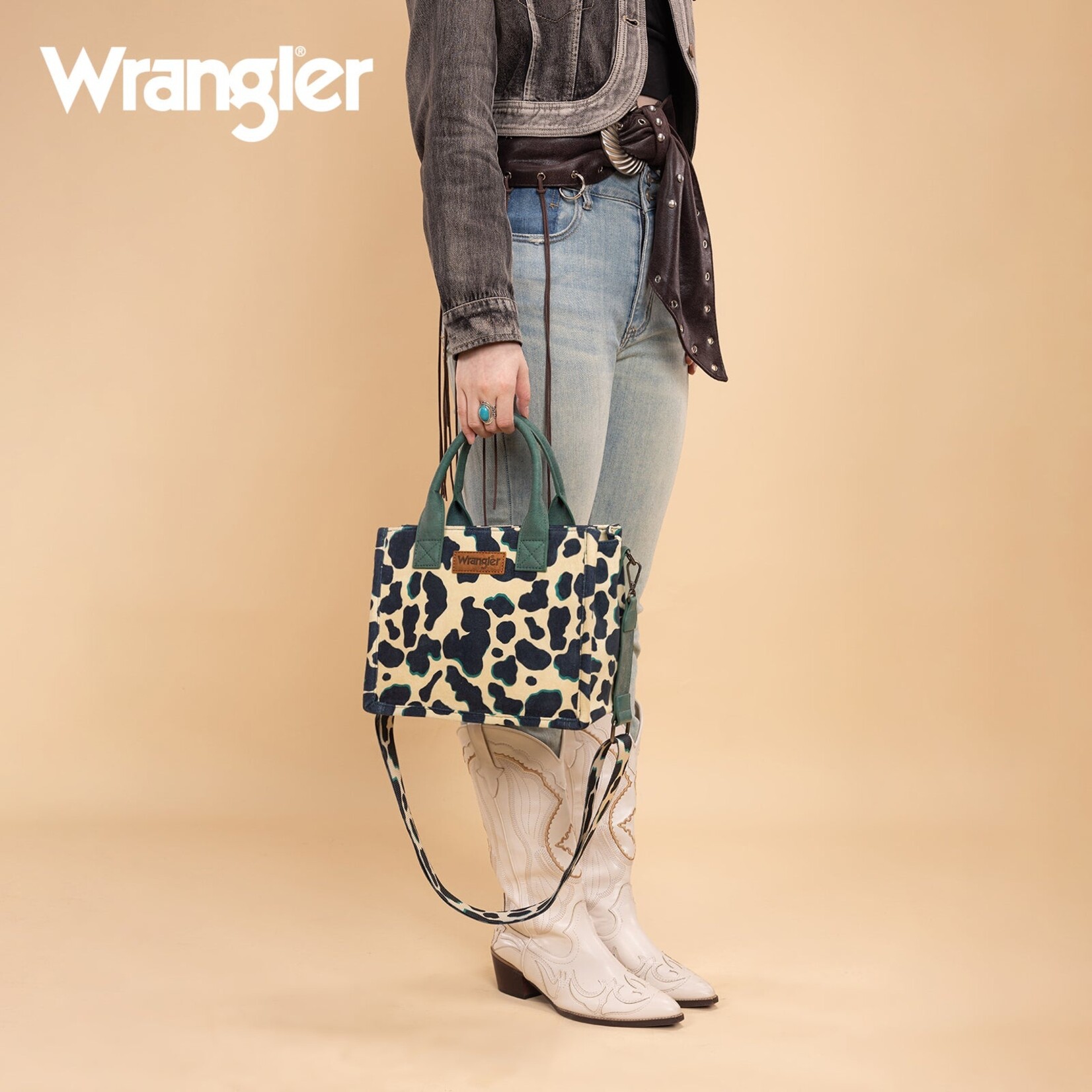 Montana West USA WG264-8120DTQ - Dark Turquoise - Wrangler Cow Print CC Tote/Crossbody