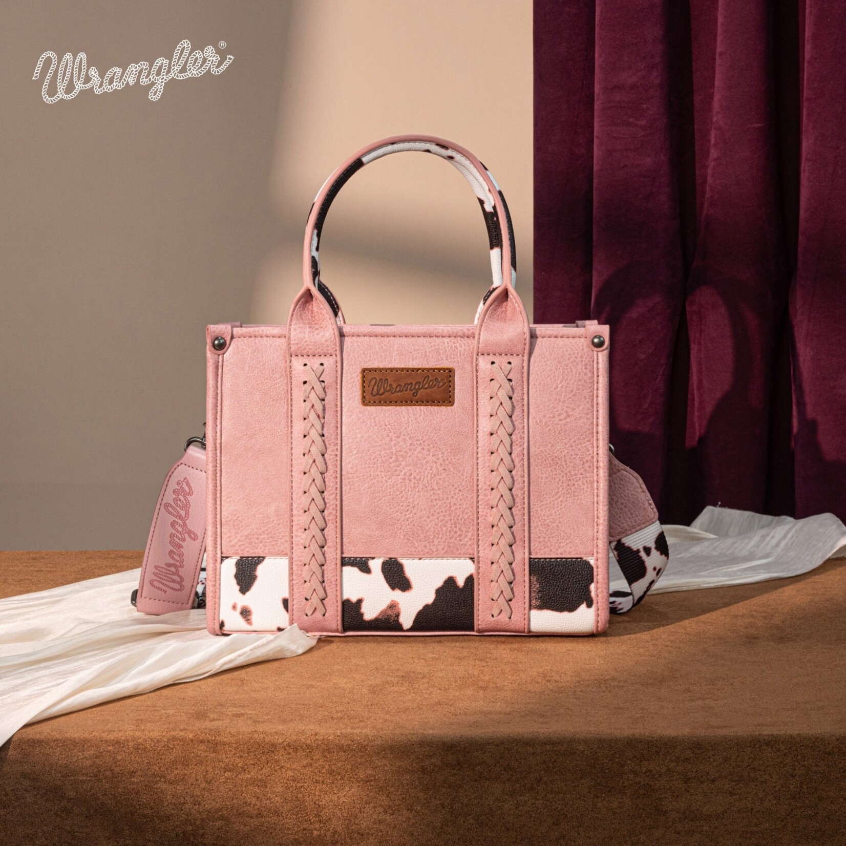 Montana West USA WG102-8120SPK - Hot Pink - Wrangler Cow Print CC Tote / Crossbody