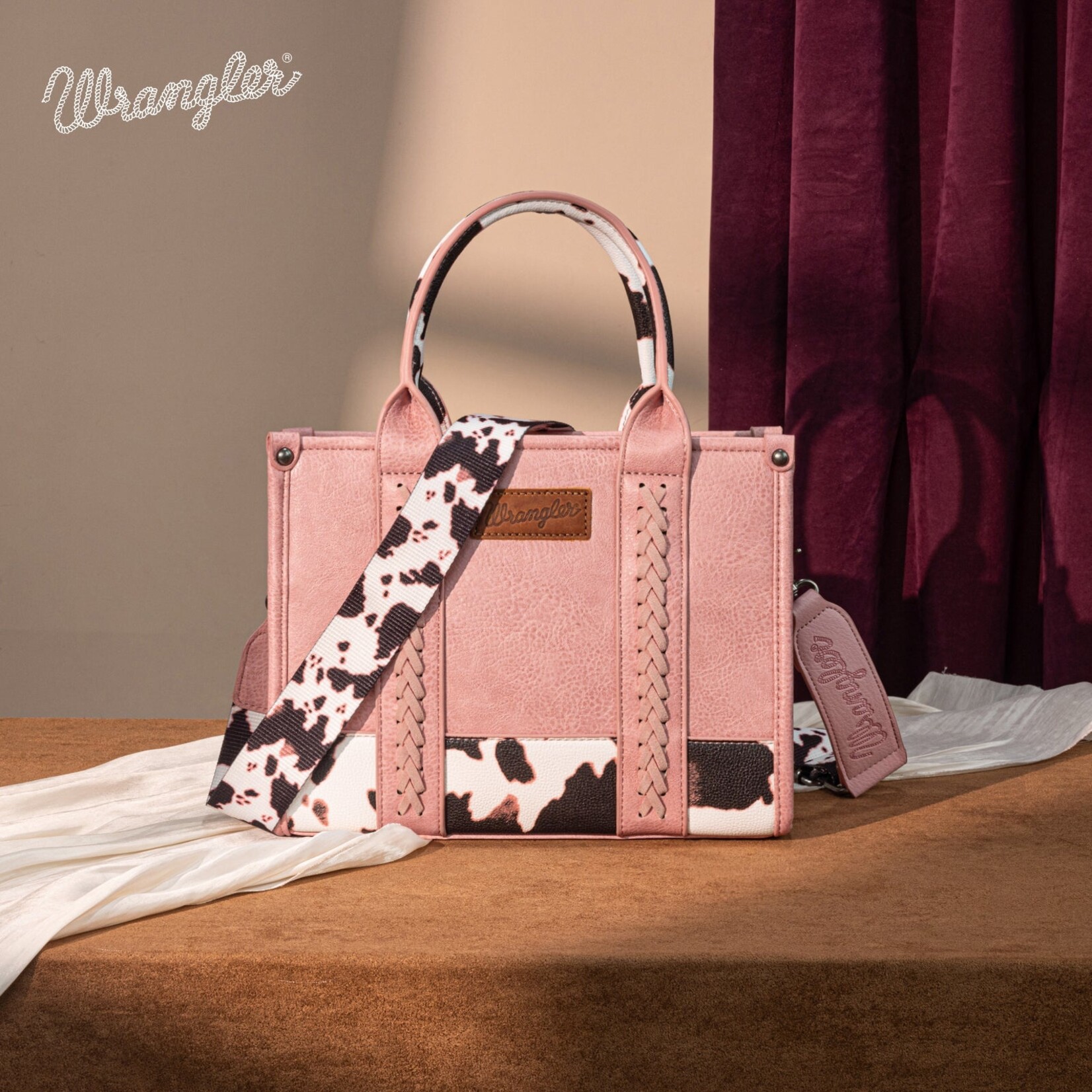 Montana West USA WG102-8120SPK - Hot Pink - Wrangler Cow Print CC Tote / Crossbody
