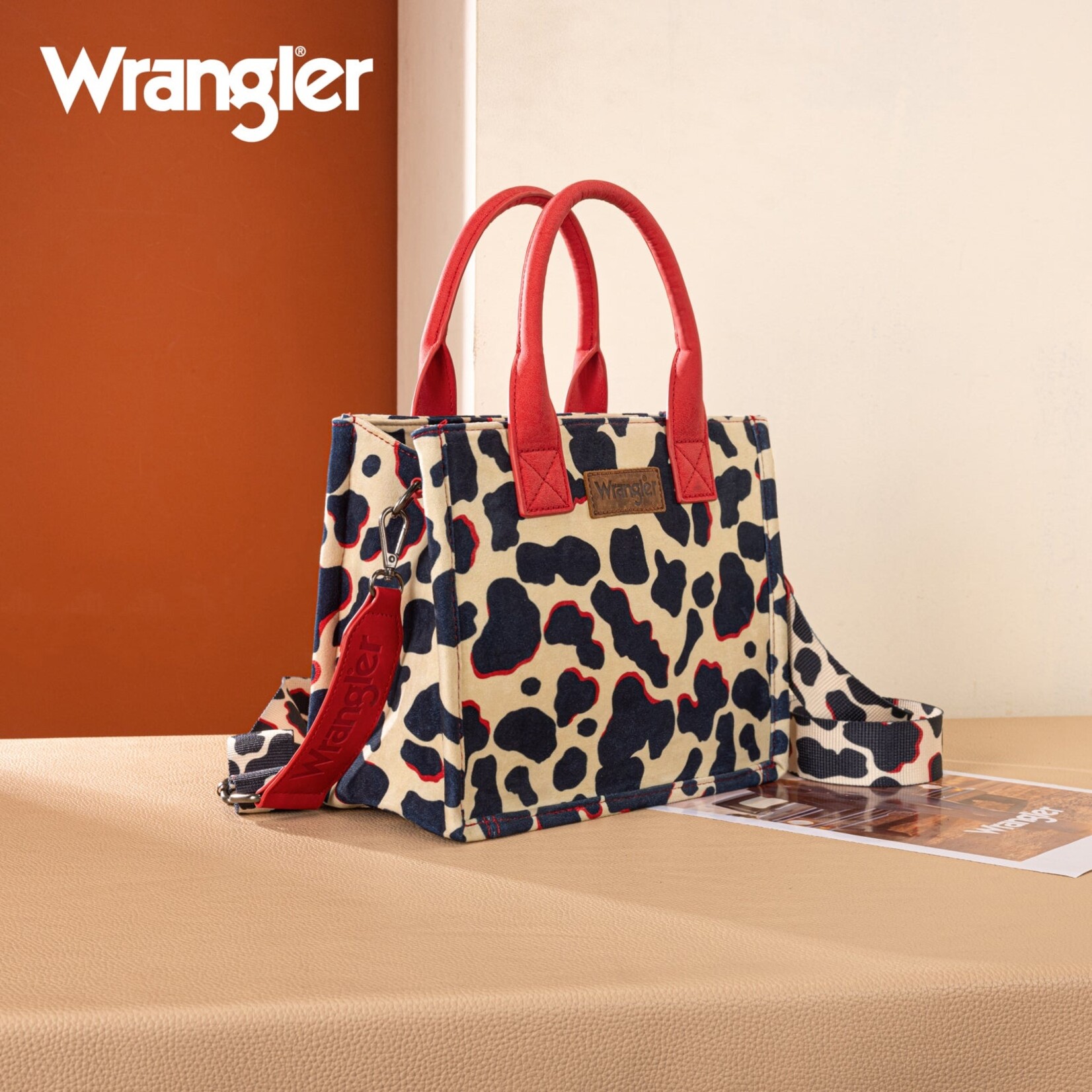 Montana West USA WG264-8120RD - Red - Wrangler Cow Print CC Tote/Crossbody