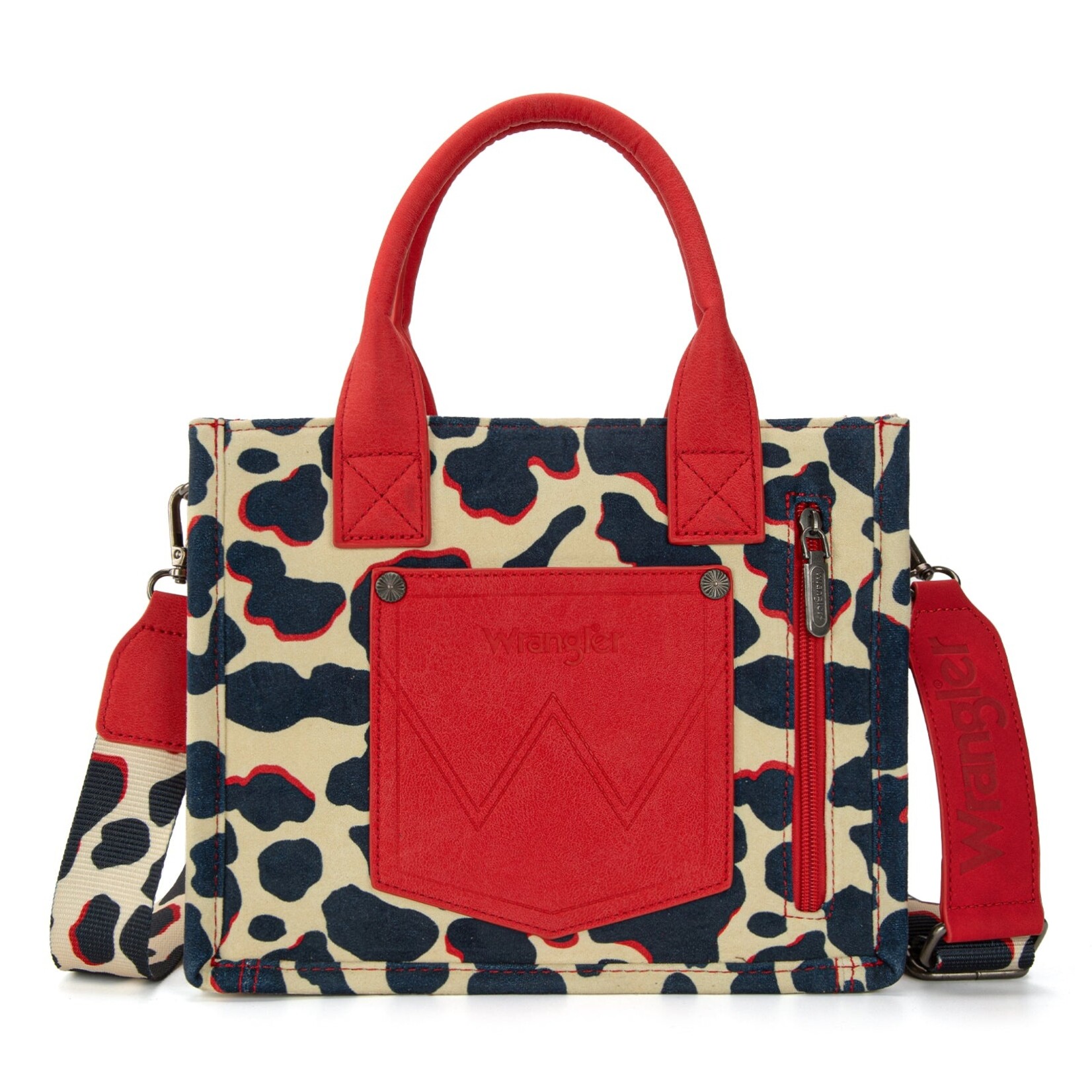Montana West USA WG264-8120RD - Red - Wrangler Cow Print CC Tote/Crossbody