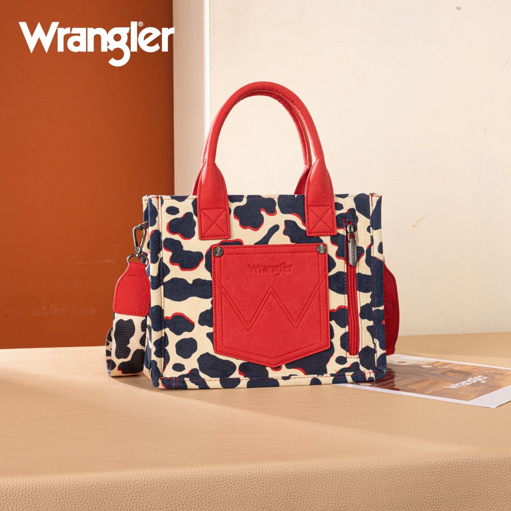 Montana West USA WG264-8120RD - Red - Wrangler Cow Print CC Tote/Crossbody