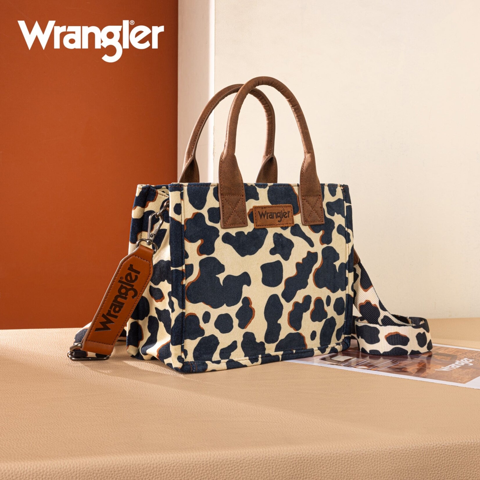 Montana West USA SP-WG264-8120BR - Brown - Wrangler Cow Print CC Tote/Crossbody
