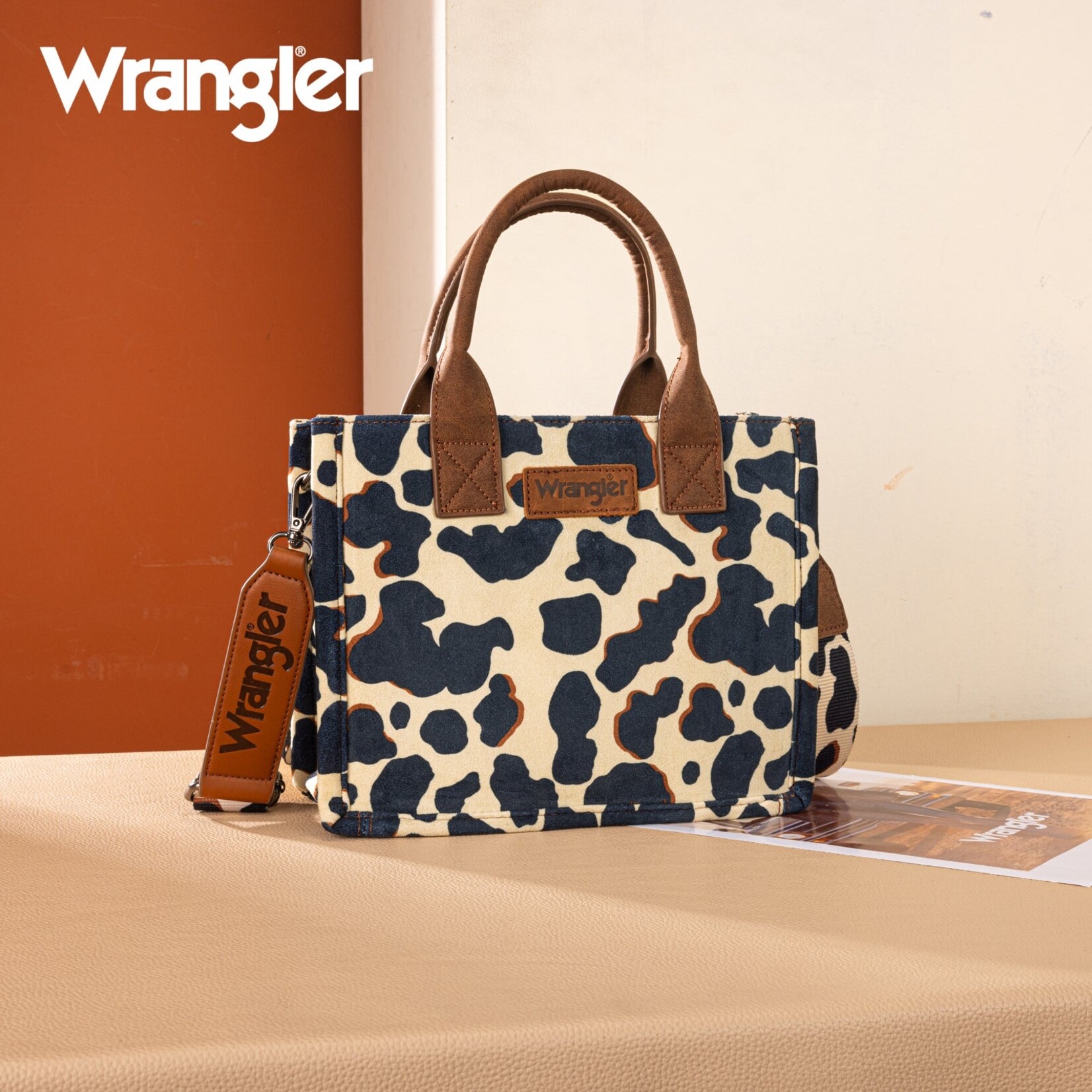 Montana West USA SP-WG264-8120BR - Brown - Wrangler Cow Print CC Tote/Crossbody