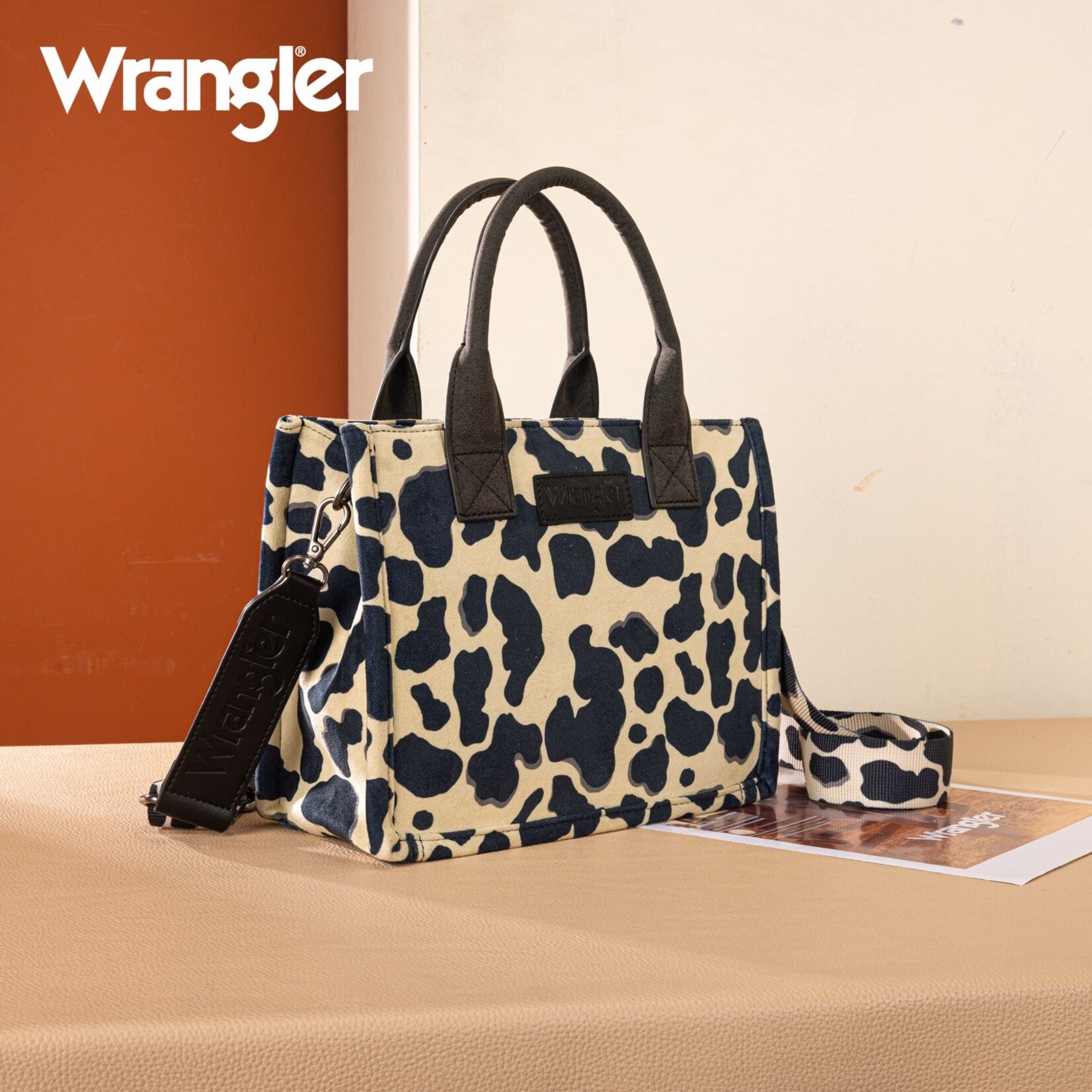 Montana West USA SP-WG264-8120BK - Black - Wrangler Cow Print CC Tote/Crossbody