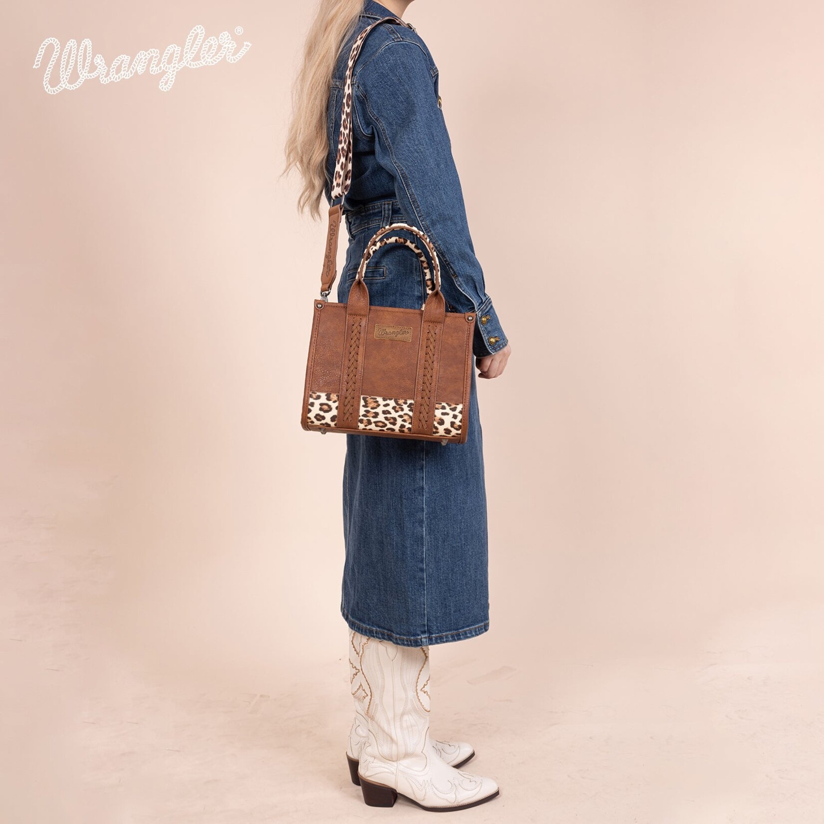 Montana West USA WG102-8120S - Light Brown - Wrangler Leopard Print CC Tote / Crossbody