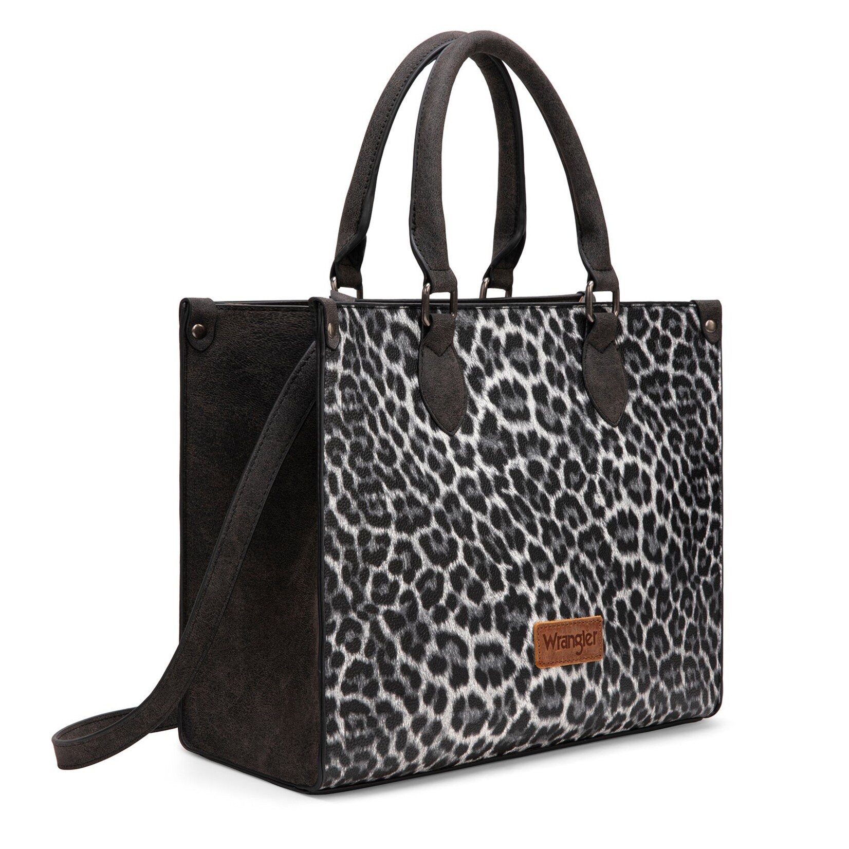 Montana West USA WG296-8625BK - Black - Wrangler Leopard Print Wide Tote / Crossbody