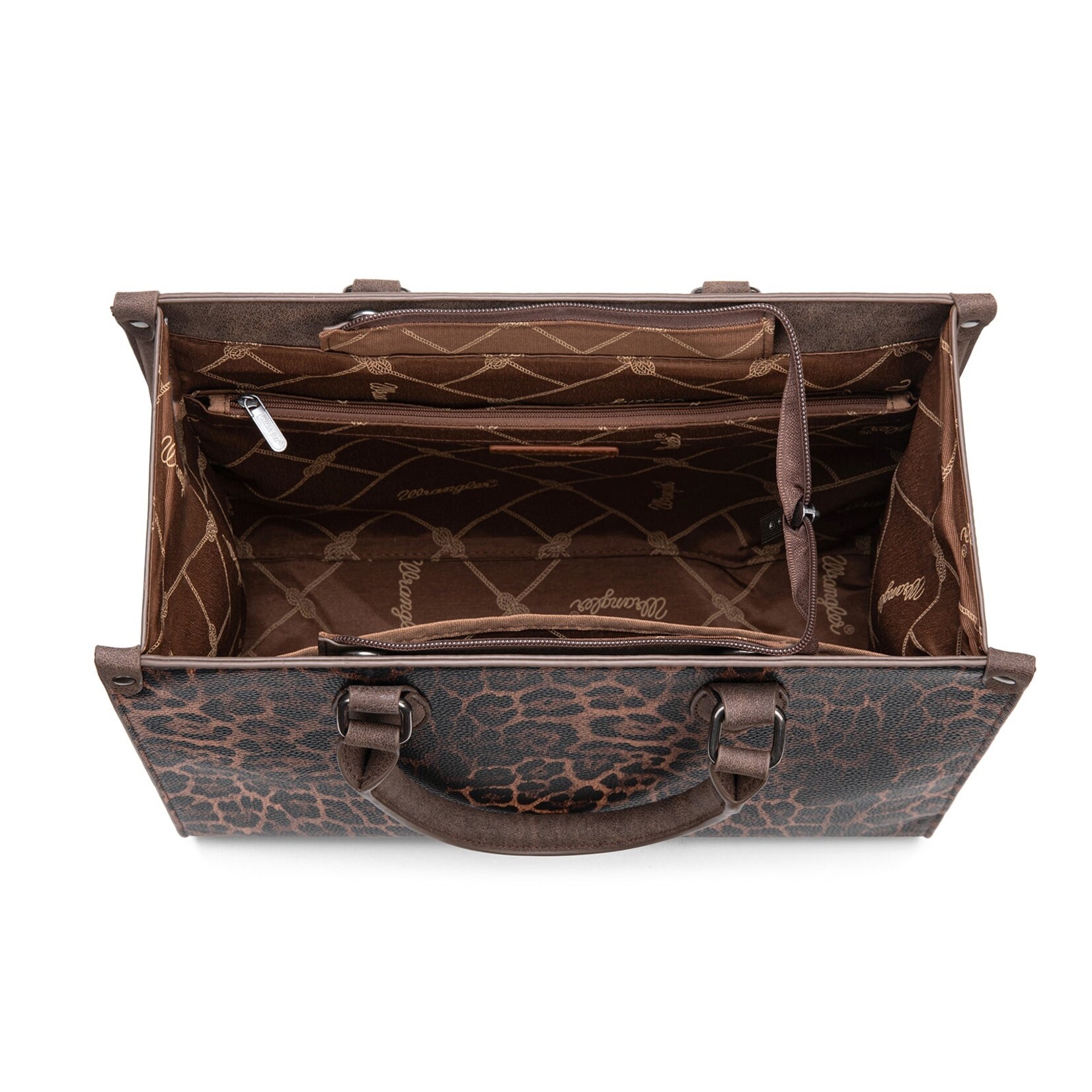 Montana West USA WG296-8625CF - Cafe - Wrangler Leopard Print Wide Tote / Crossbody