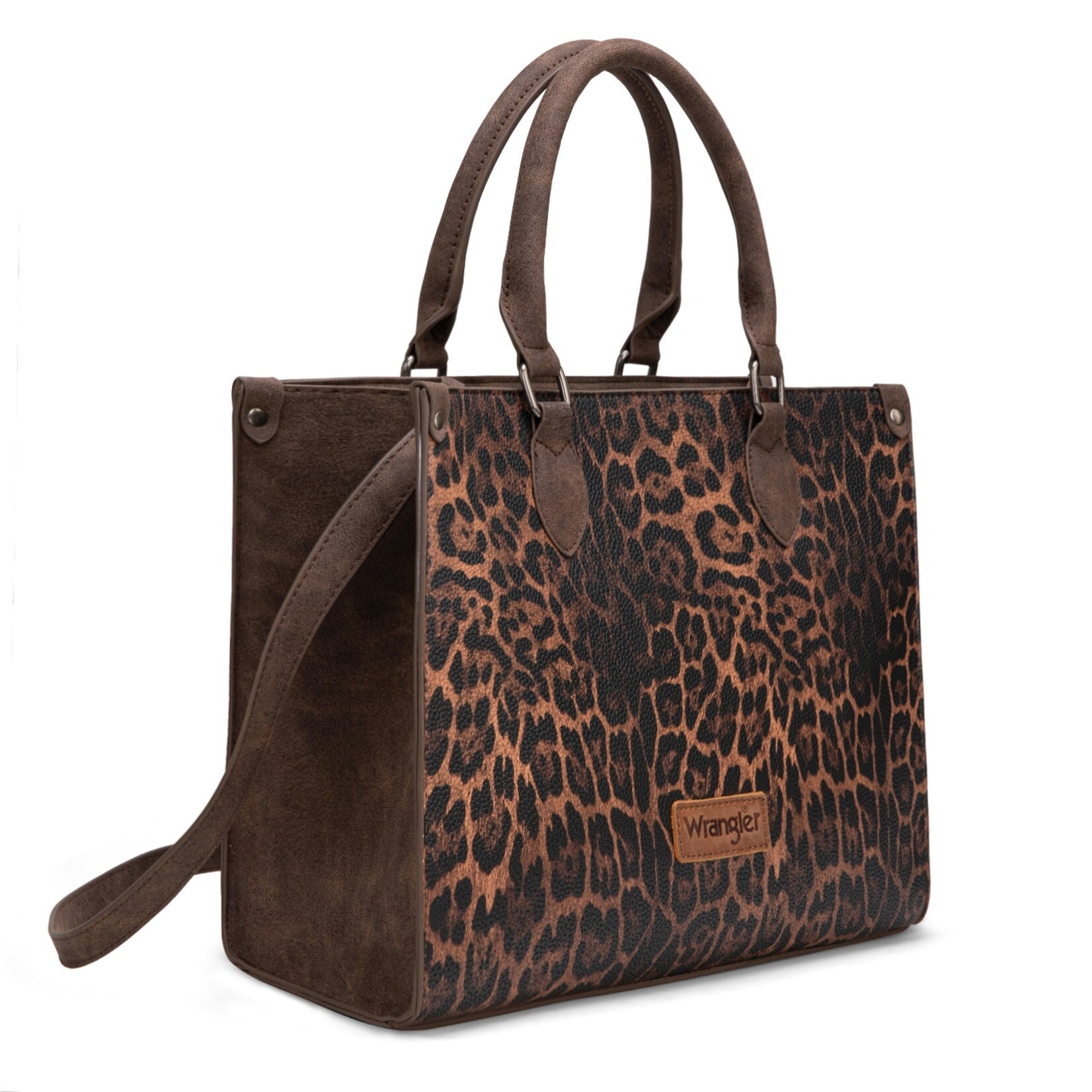 Montana West USA WG296-8625CF - Cafe - Wrangler Leopard Print Wide Tote / Crossbody
