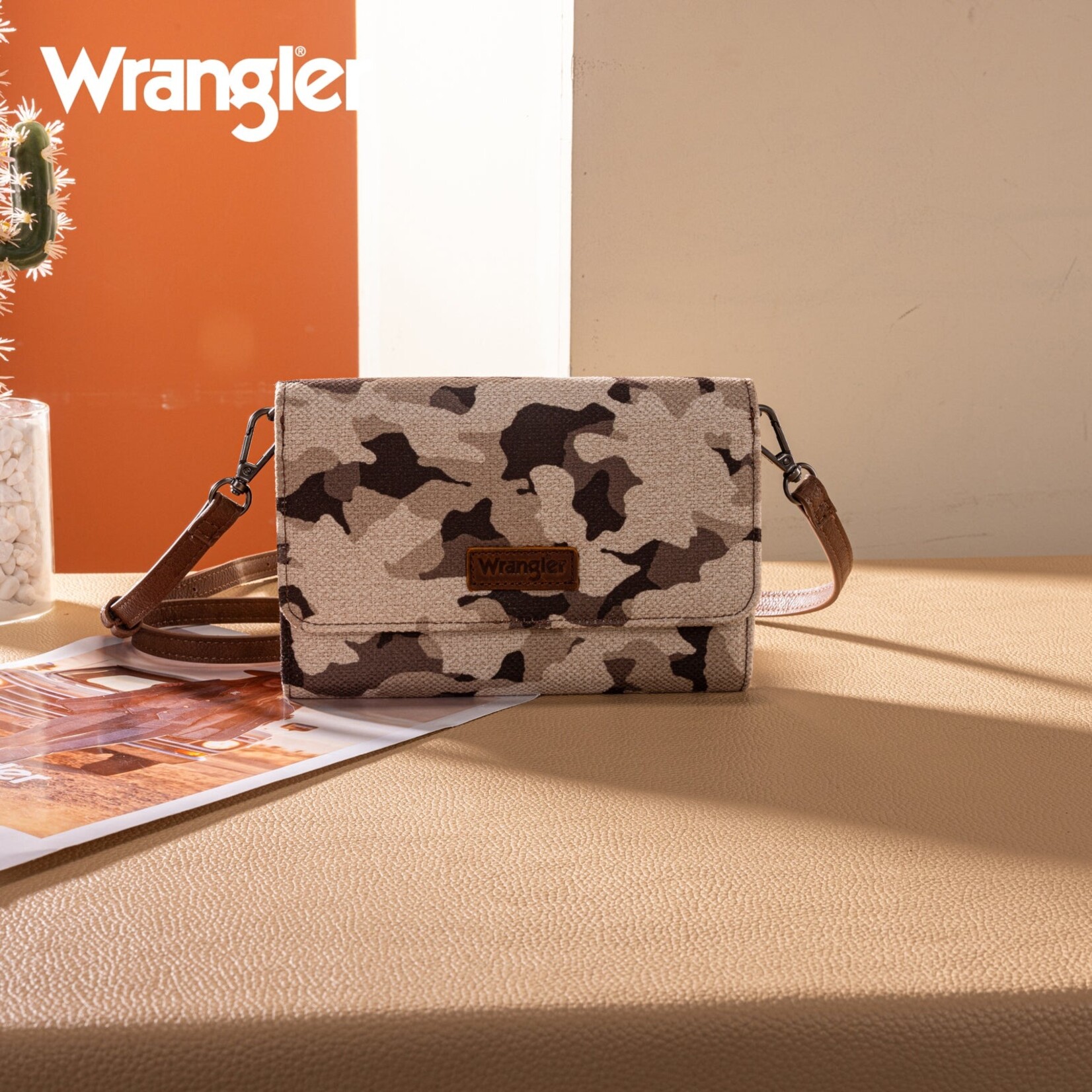 Wrangler WG286-1833BR - Brown - Wrangler Camo Print Canvas Clutch / Crossbody