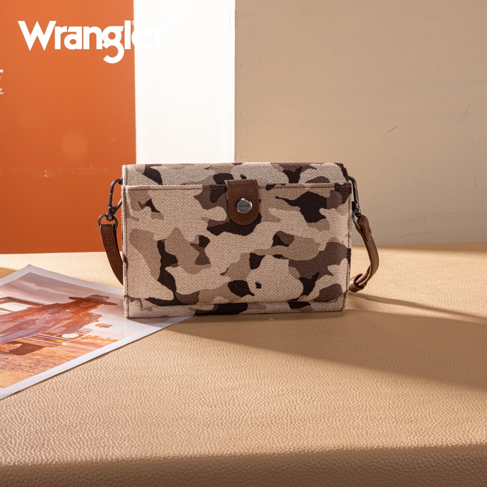 Wrangler WG286-1833BR - Brown - Wrangler Camo Print Canvas Clutch / Crossbody