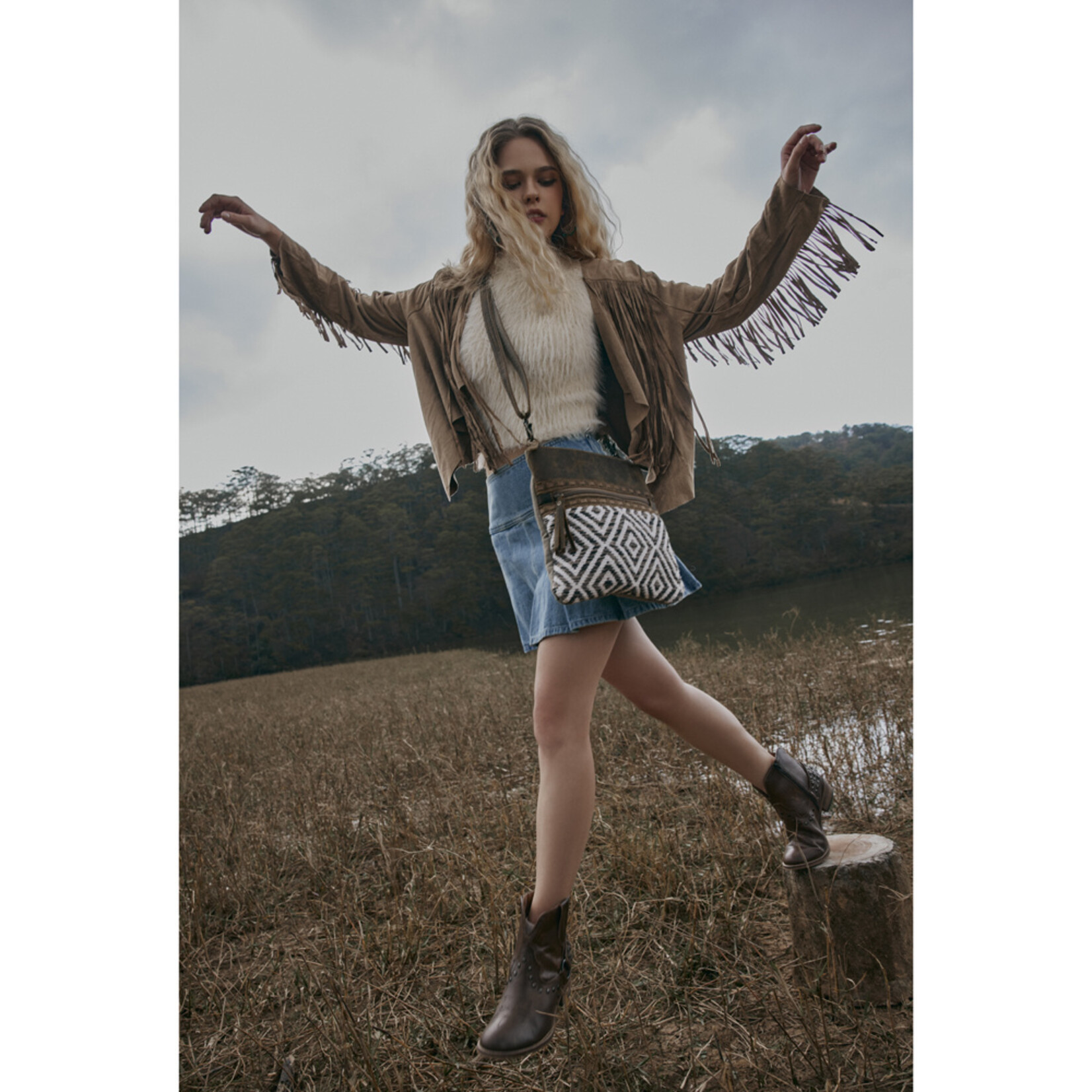 Myra Bags S-7353 Sand Weaver Crossbody Bag