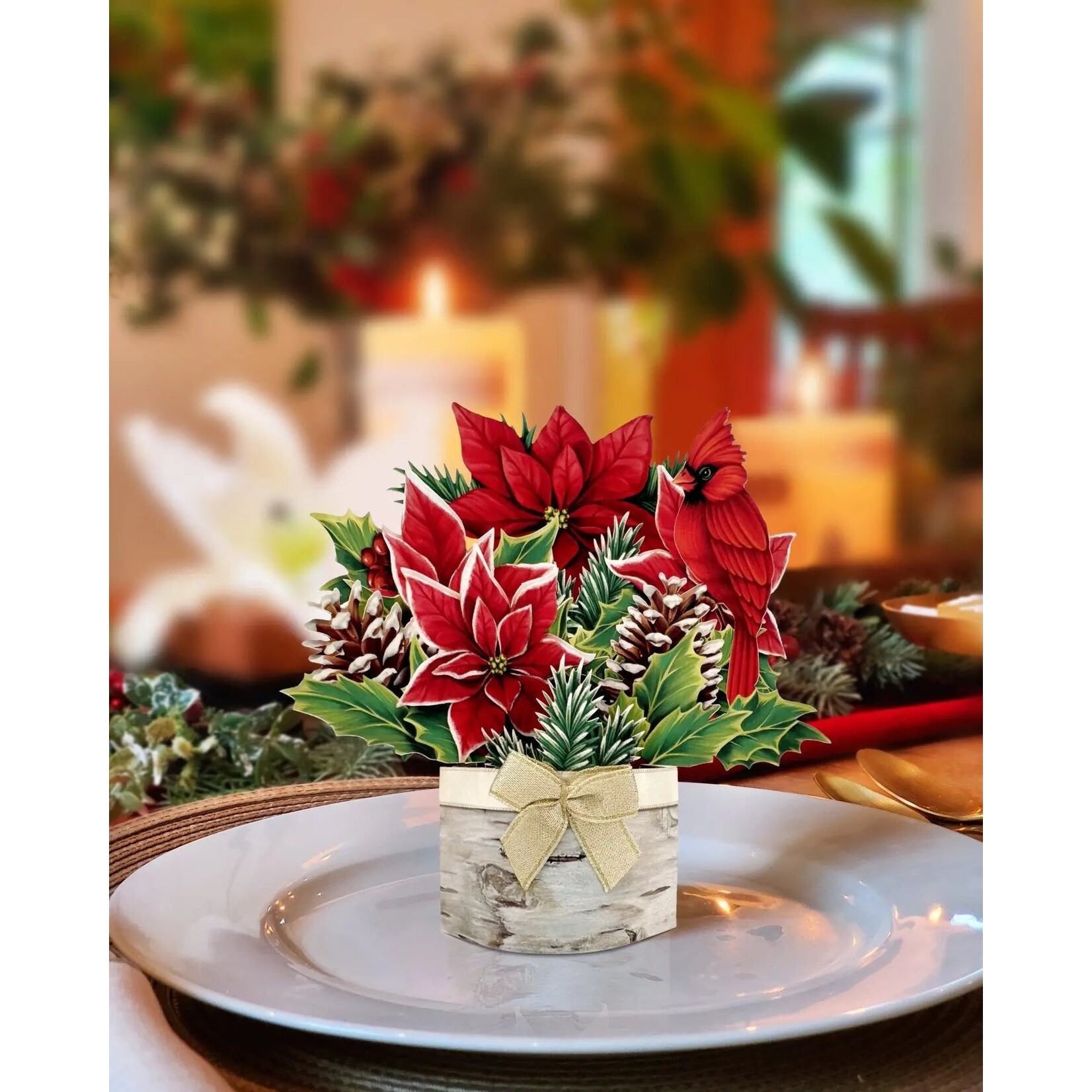 FreshCut Paper Christmas Mini Pop Up Card - Mini Birch Poinsettia