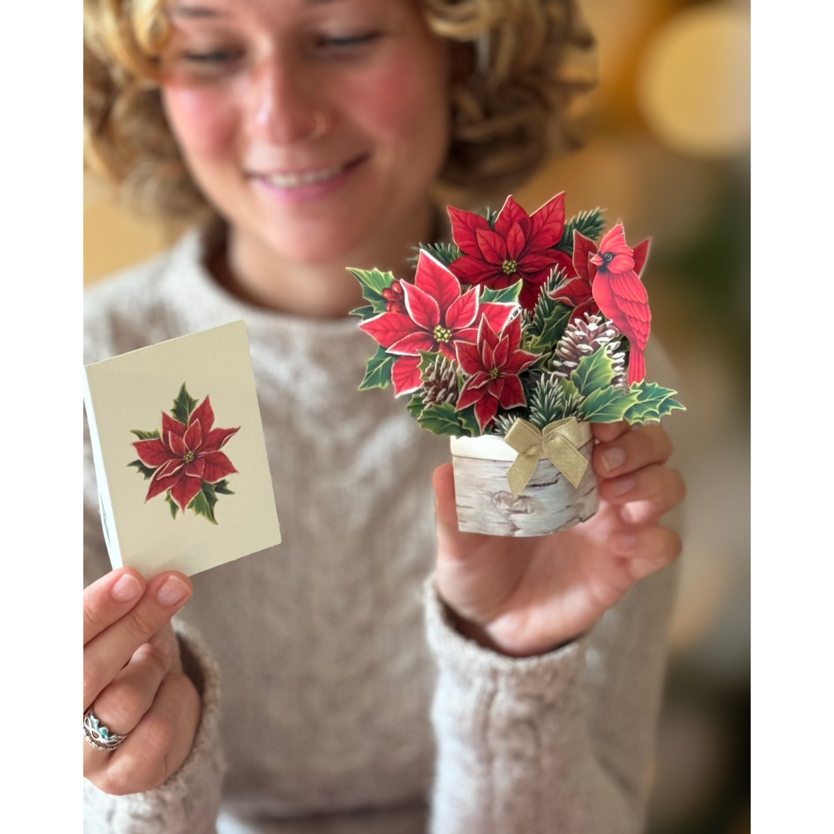 FreshCut Paper Christmas Mini Pop Up Card - Mini Birch Poinsettia