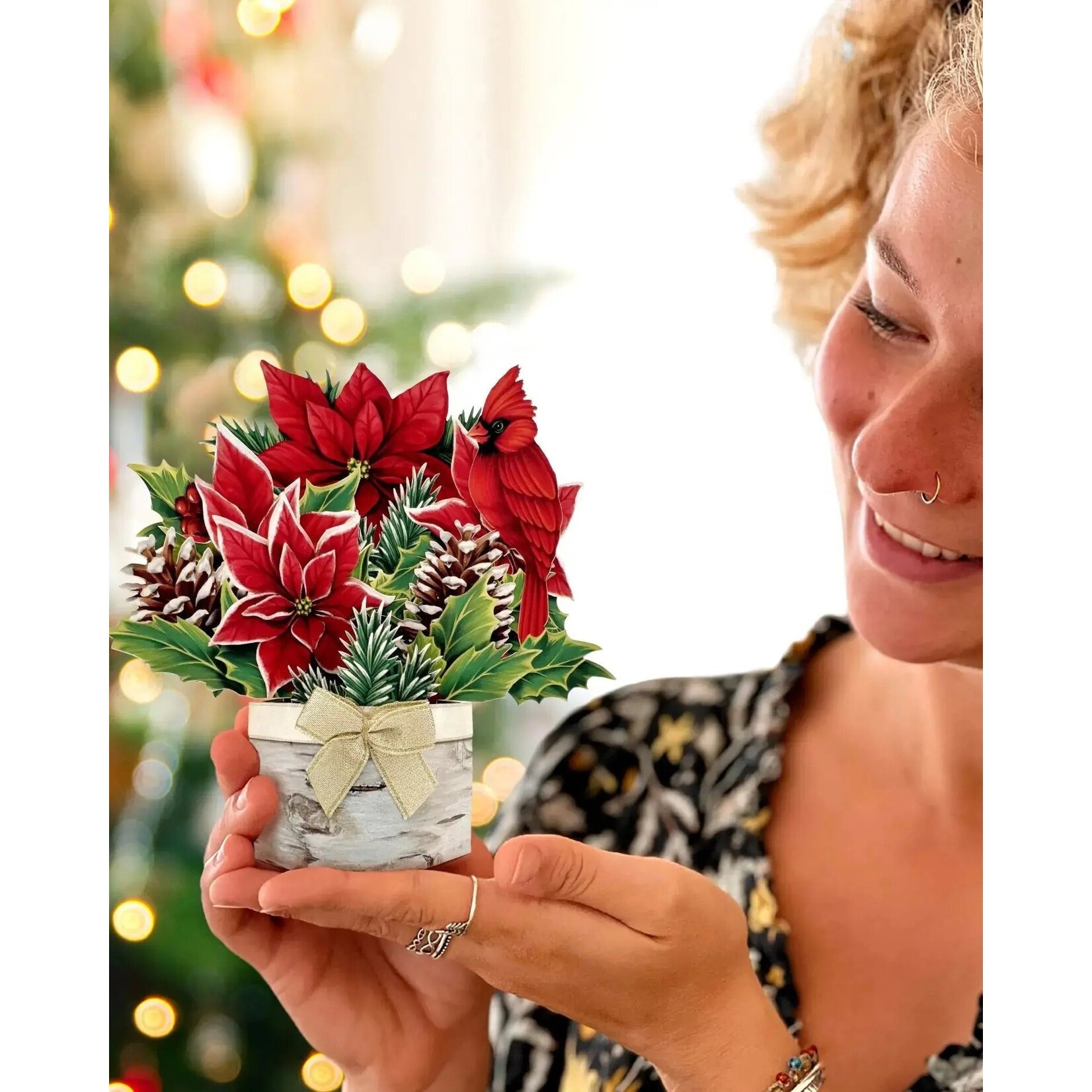 FreshCut Paper Christmas Mini Pop Up Card - Mini Birch Poinsettia