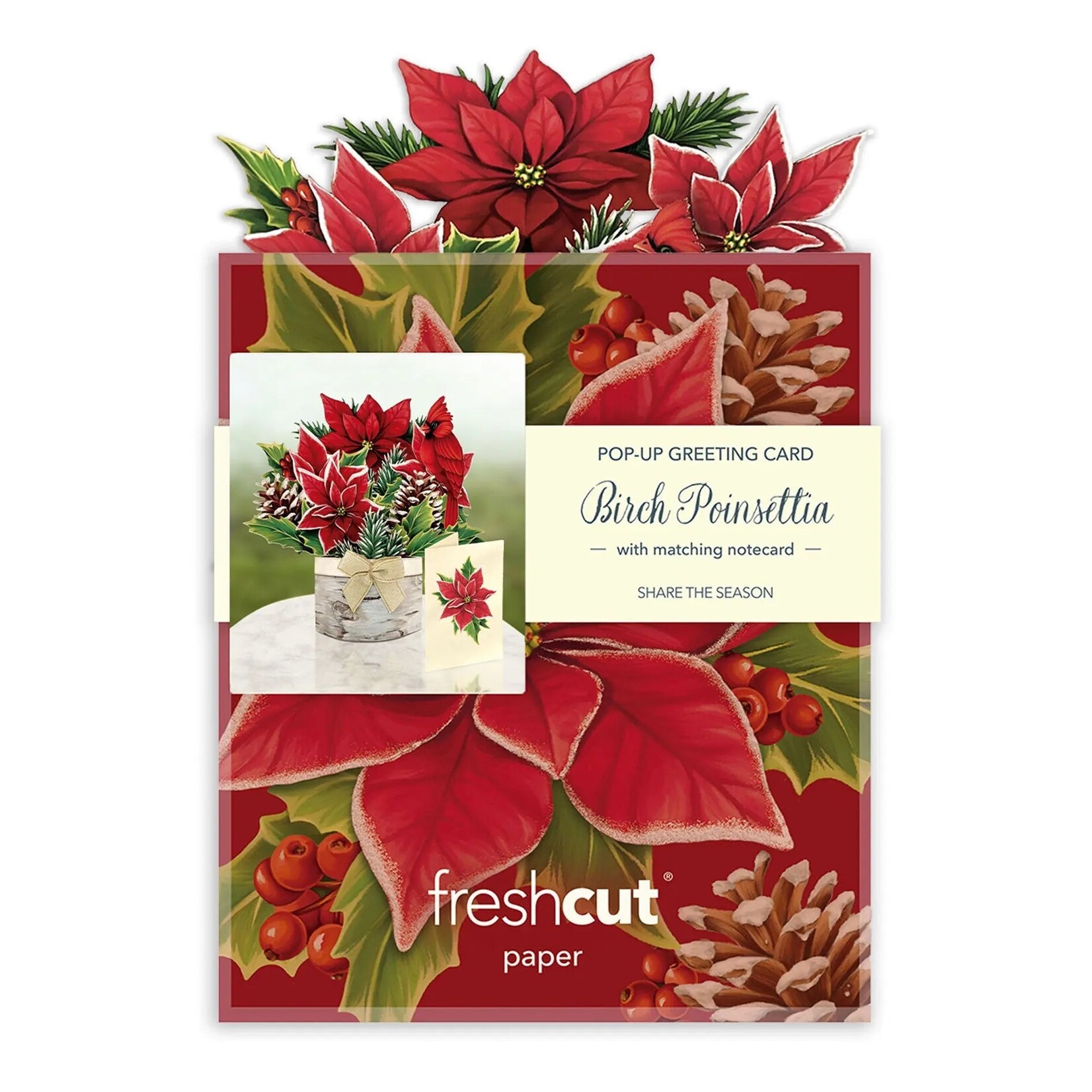 FreshCut Paper Christmas Mini Pop Up Card - Mini Birch Poinsettia