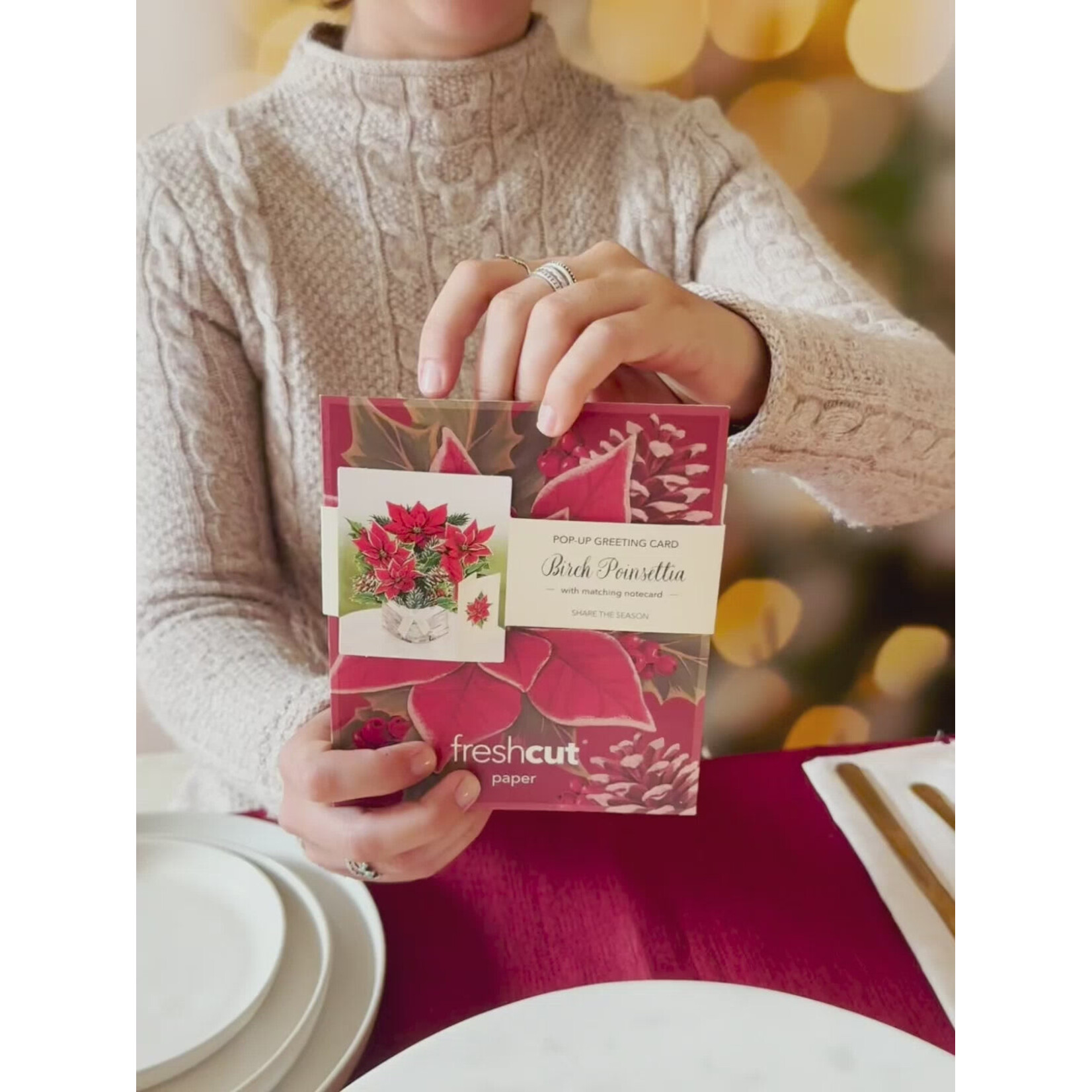 FreshCut Paper Christmas Mini Pop Up Card - Mini Birch Poinsettia