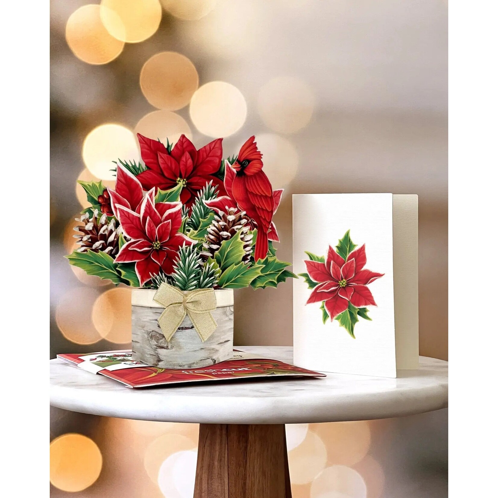 FreshCut Paper Christmas Mini Pop Up Card - Mini Birch Poinsettia