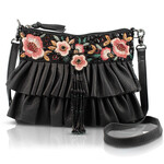 Mary Frances Accessories BAG N628 Floral Flair Black Embroidered Ruffle Handbag