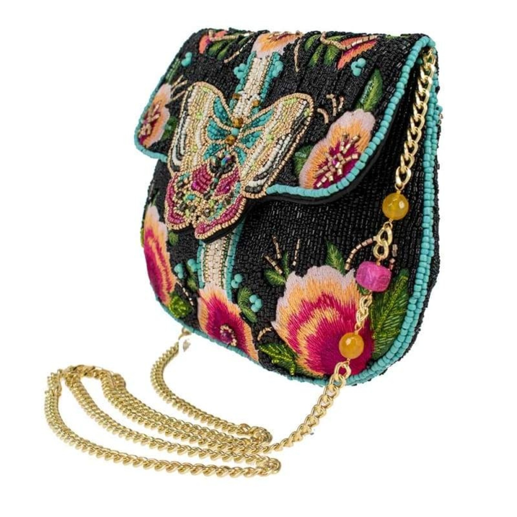 Mary Frances Accessories BAG S001-804 Dream Chaser Black Beaded Butterfly Crossbody Clutch Handbag