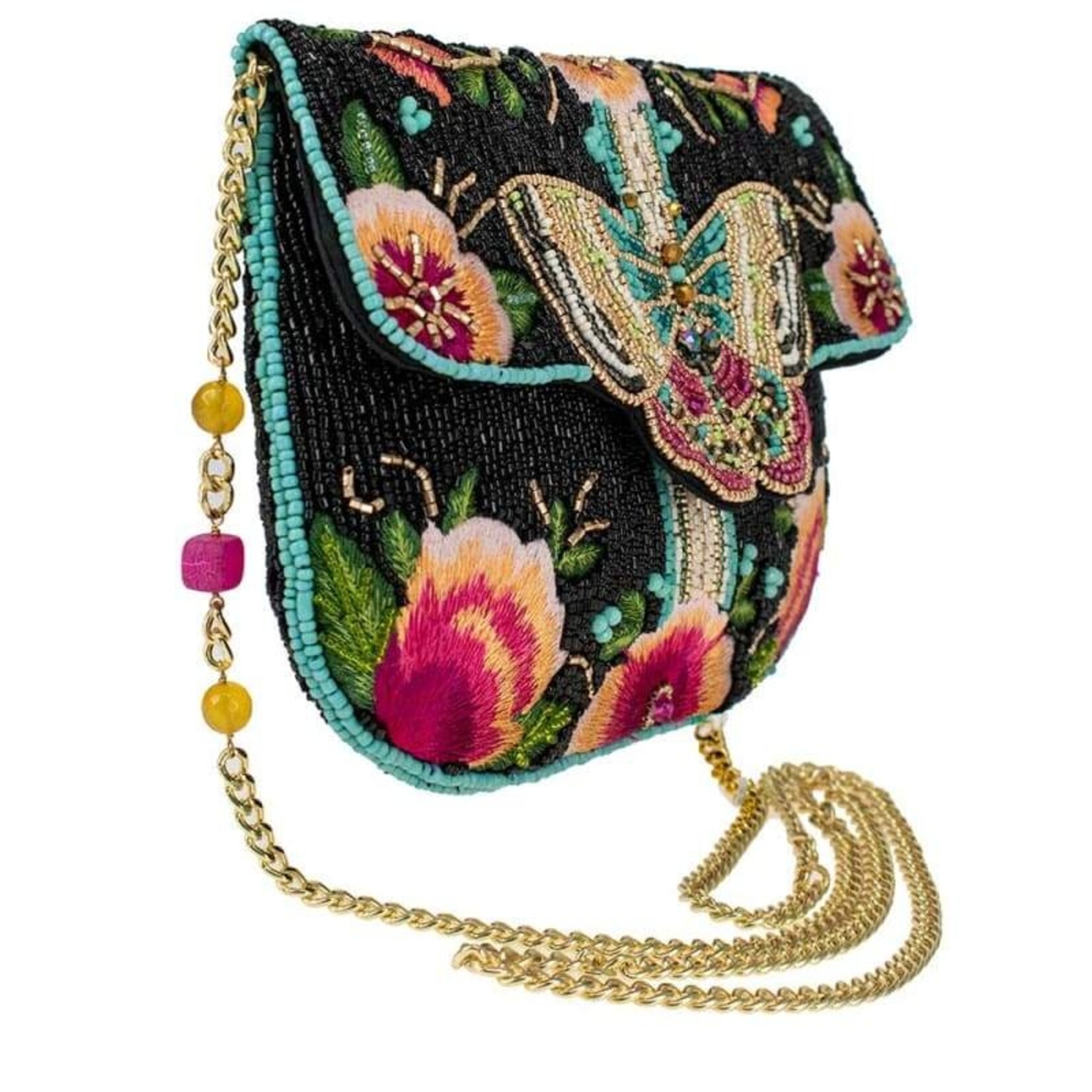 Mary Frances Accessories BAG S001-804 Dream Chaser Black Beaded Butterfly Crossbody Clutch Handbag
