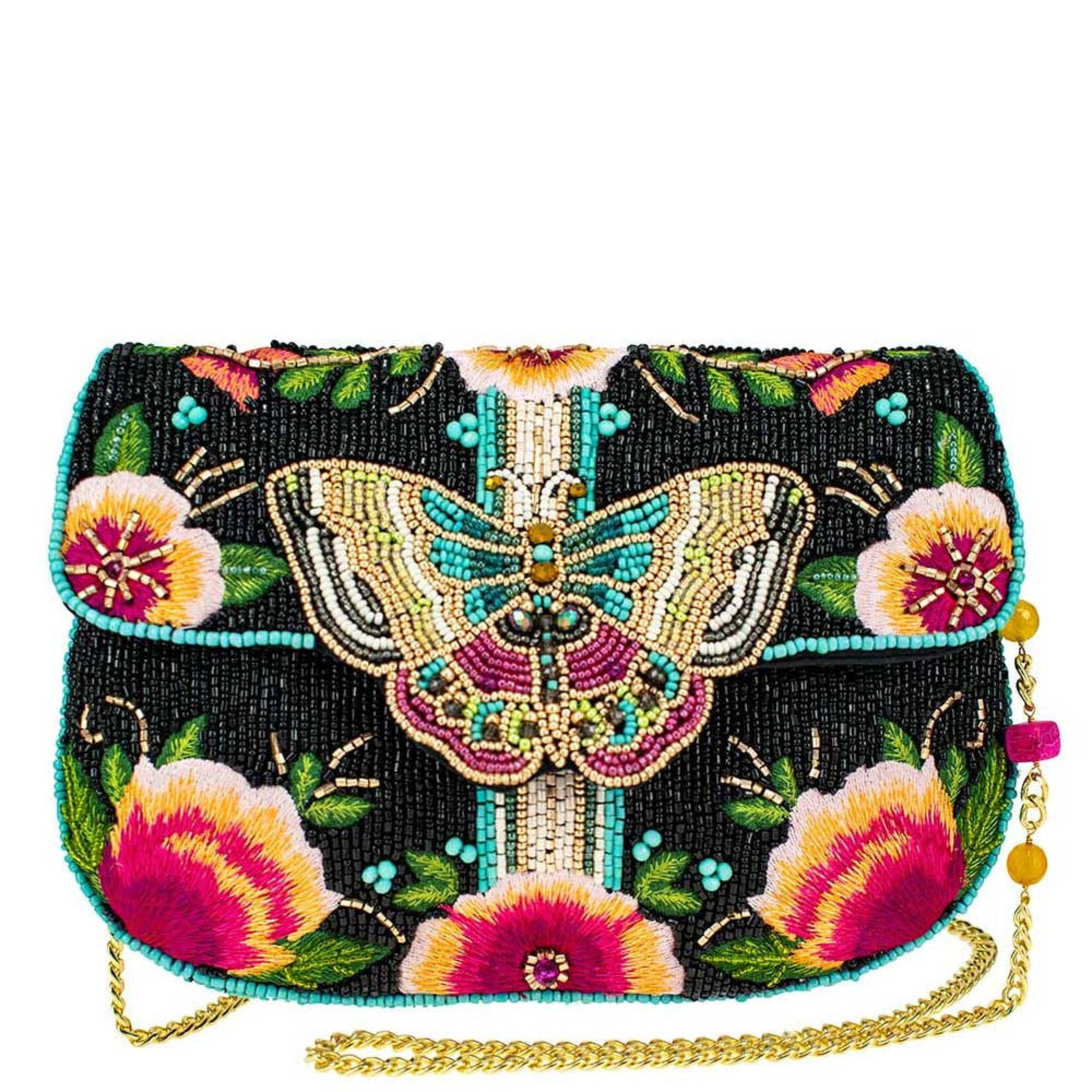Mary Frances Accessories BAG S001-804 Dream Chaser Black Beaded Butterfly Crossbody Clutch Handbag