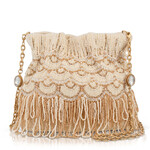 Mary Frances Accessories BAG S002-591 Dance All Night Ivory and Gold Scallops and Drape Handbag
