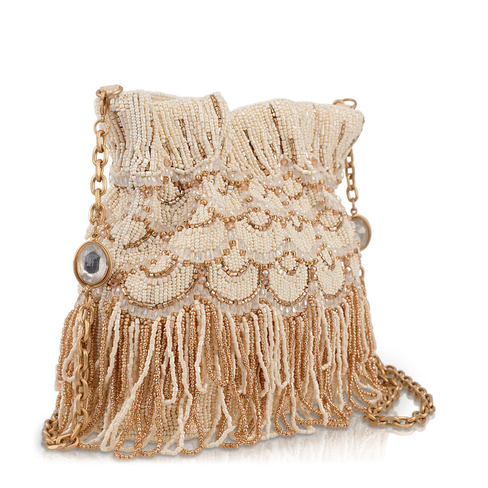 Mary Frances Accessories BAG S002-591 Dance All Night Ivory and Gold Scallops and Drape Handbag