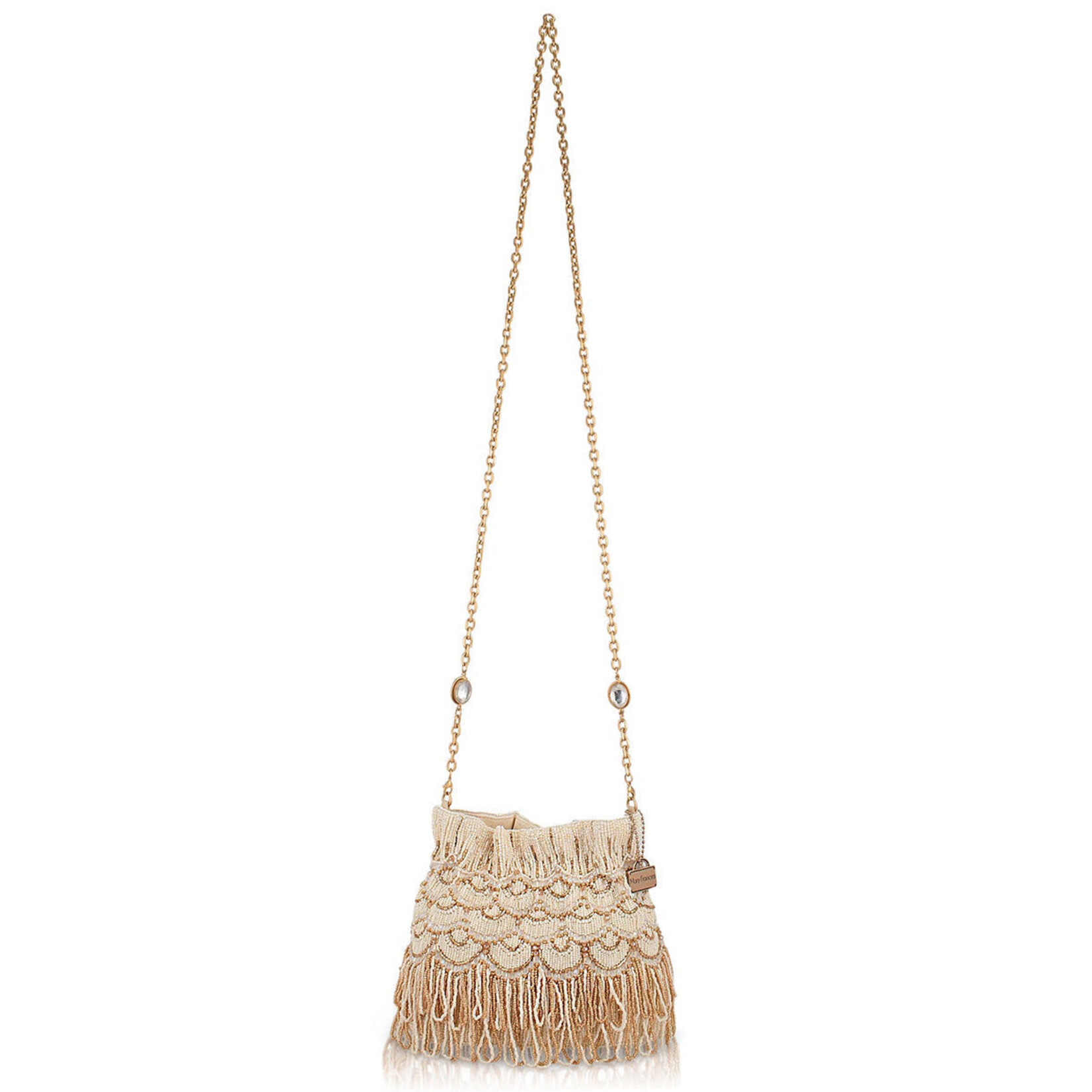 Mary Frances Accessories BAG S002-591 Dance All Night Ivory and Gold Scallops and Drape Handbag