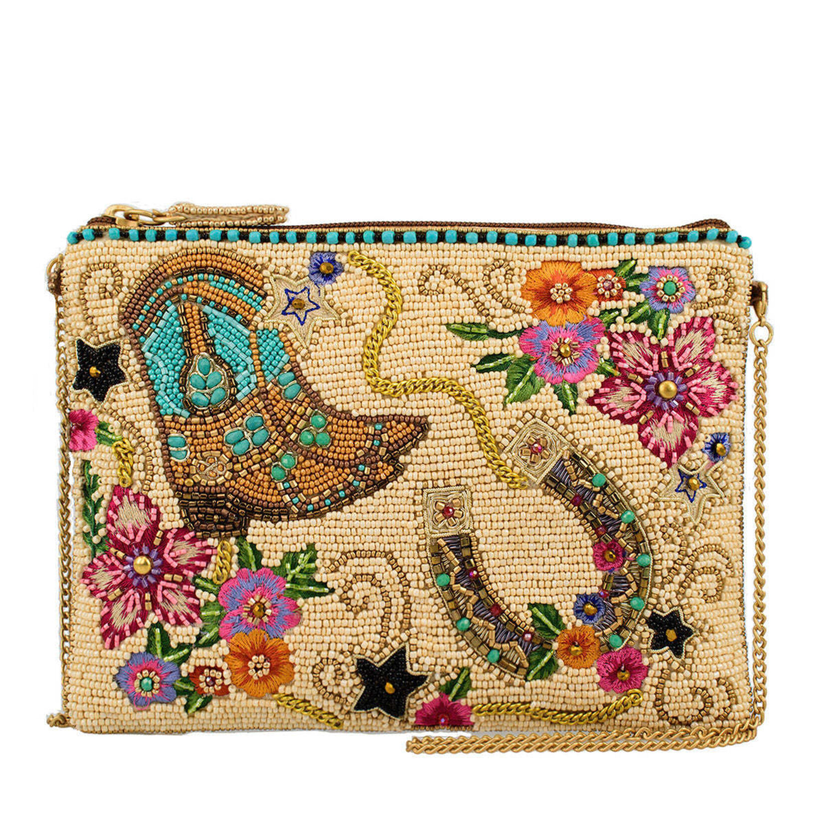 Mary Frances Accessories Mini S002-577 On the Range Western Boots and Horseshoe Ivory Beaded Mini