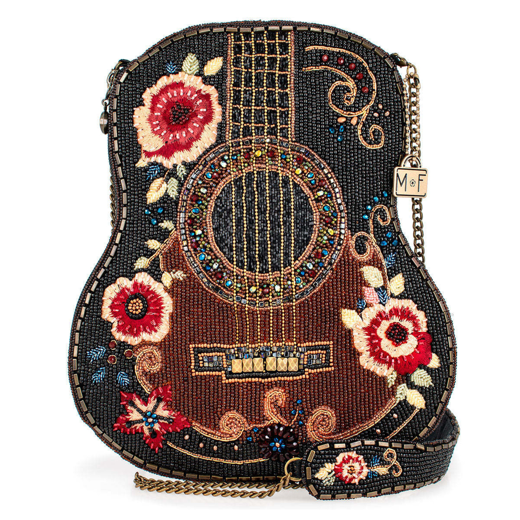Mary Frances Accessories S002-447 Classical Vibe Beaded Guitar Crossbody Bag