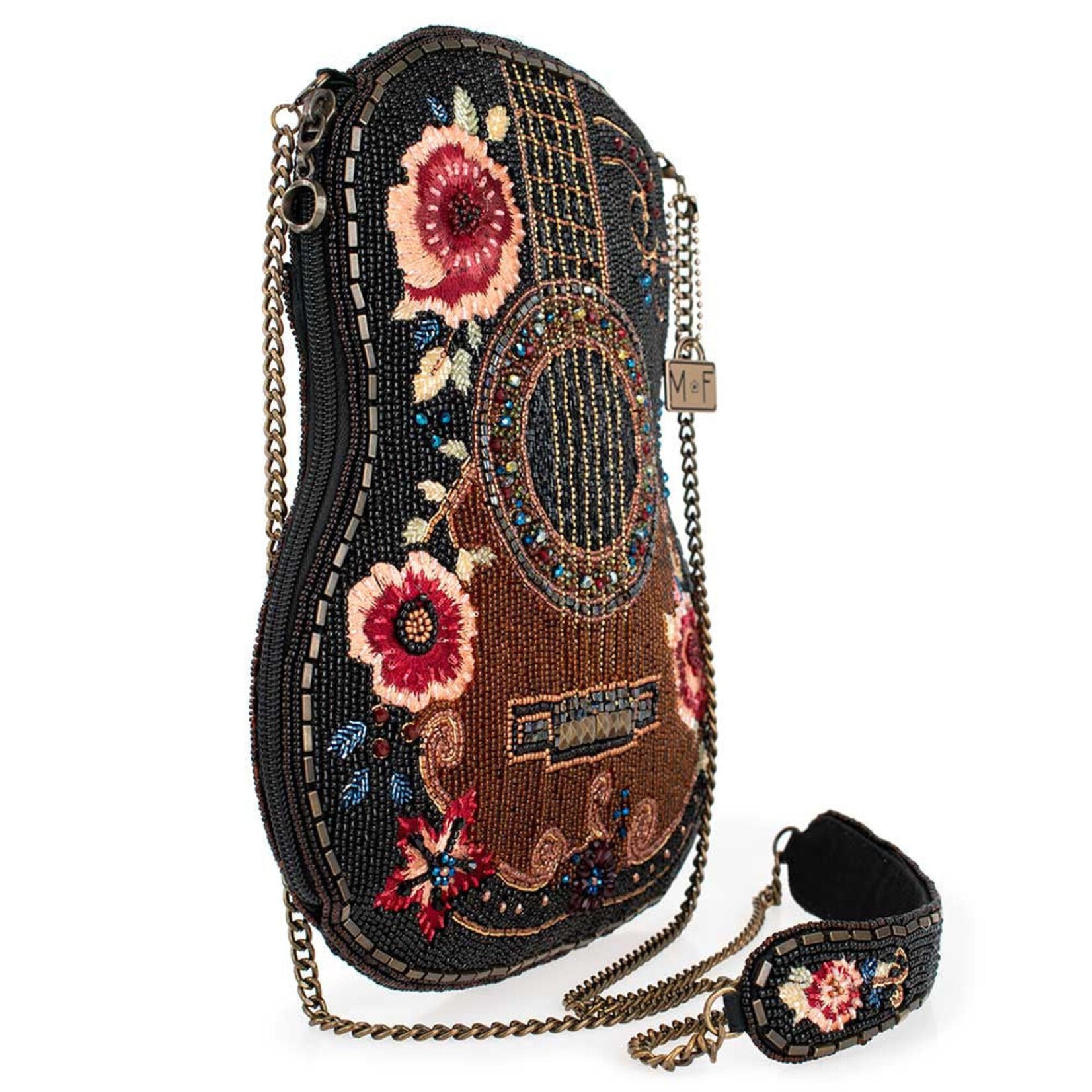 Mary Frances Accessories S002-447 Classical Vibe Beaded Guitar Crossbody Bag